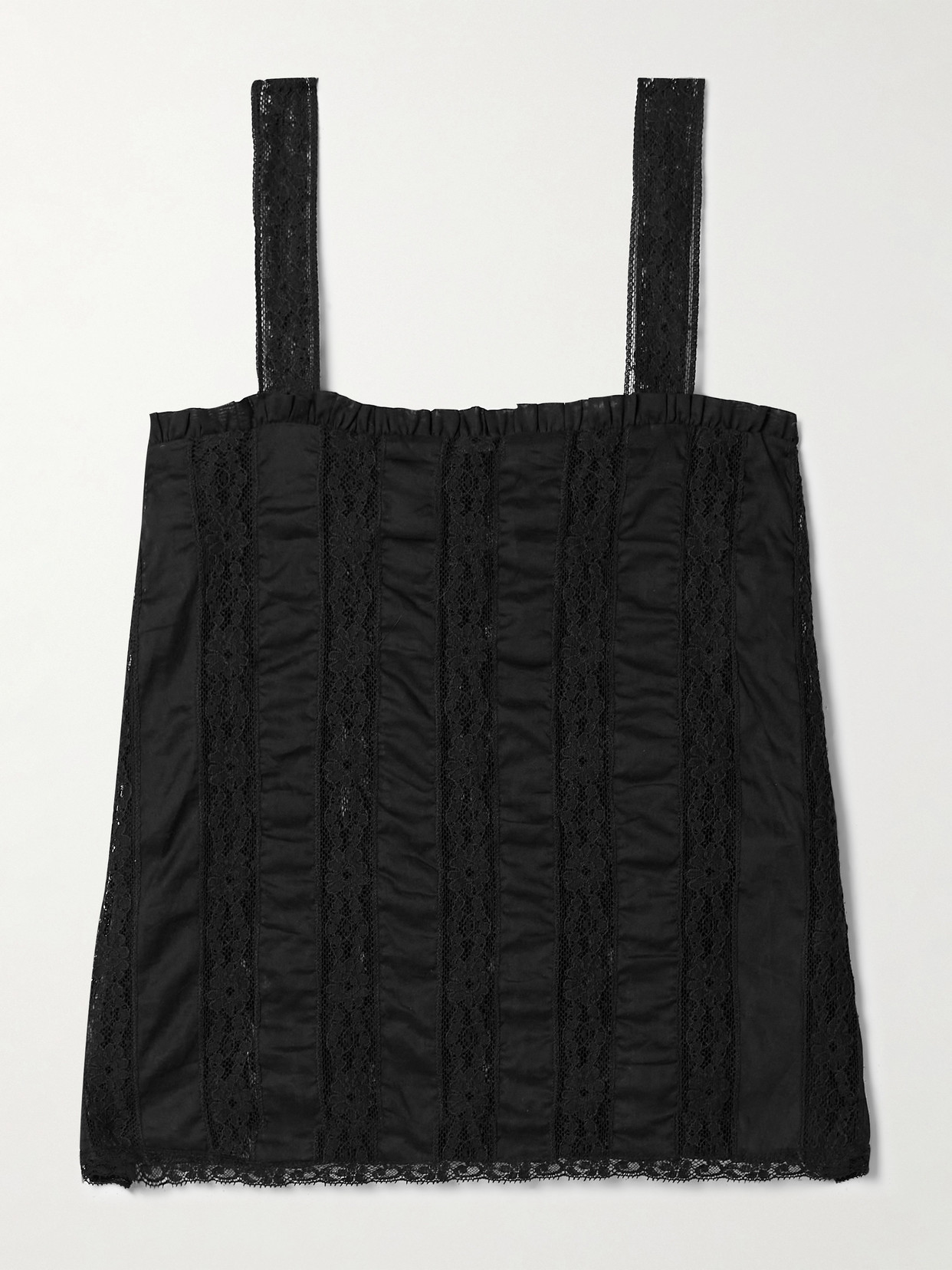 Loretta Caponi Radda Ruffled Paneled Cotton-voile And Lace Top In Black