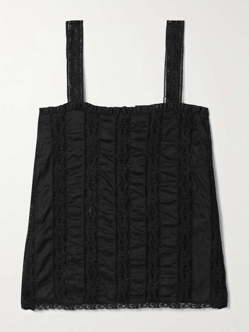 Loretta Caponi Radda Ruffled Paneled Cotton-voile And Lace Top