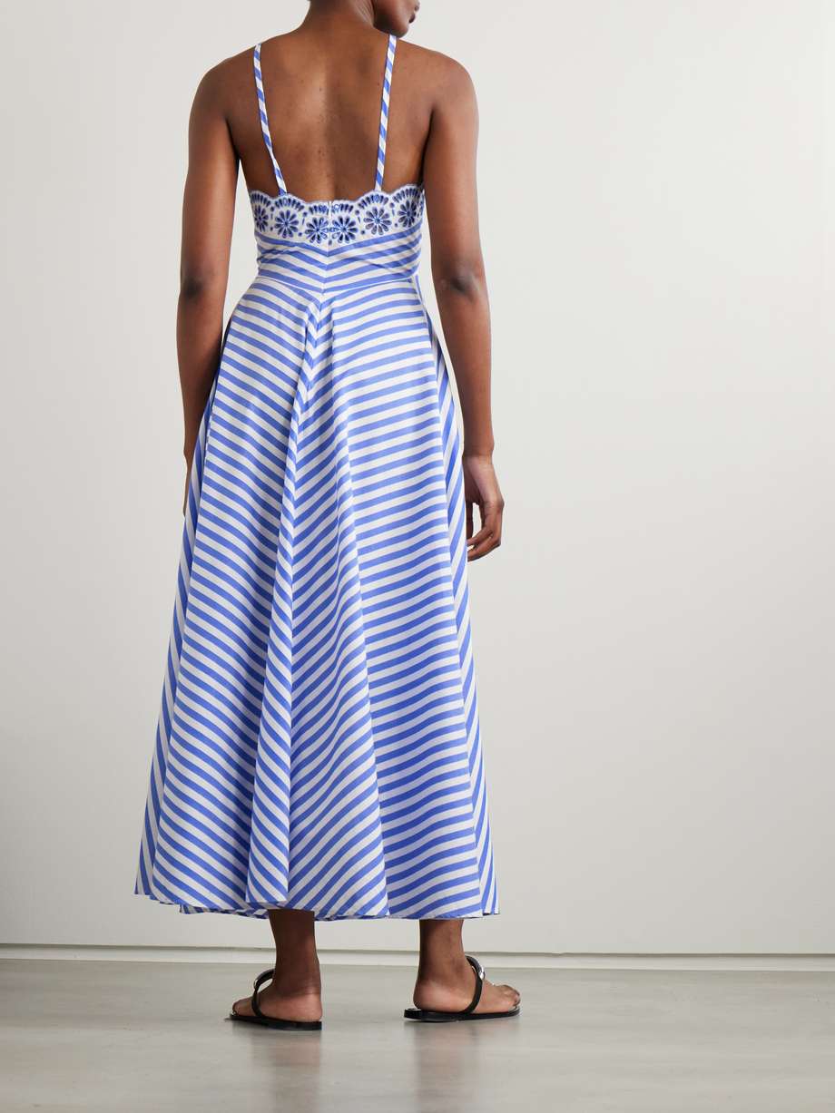castiglione striped broderie anglaise-trimmed cotton-poplin midi dress