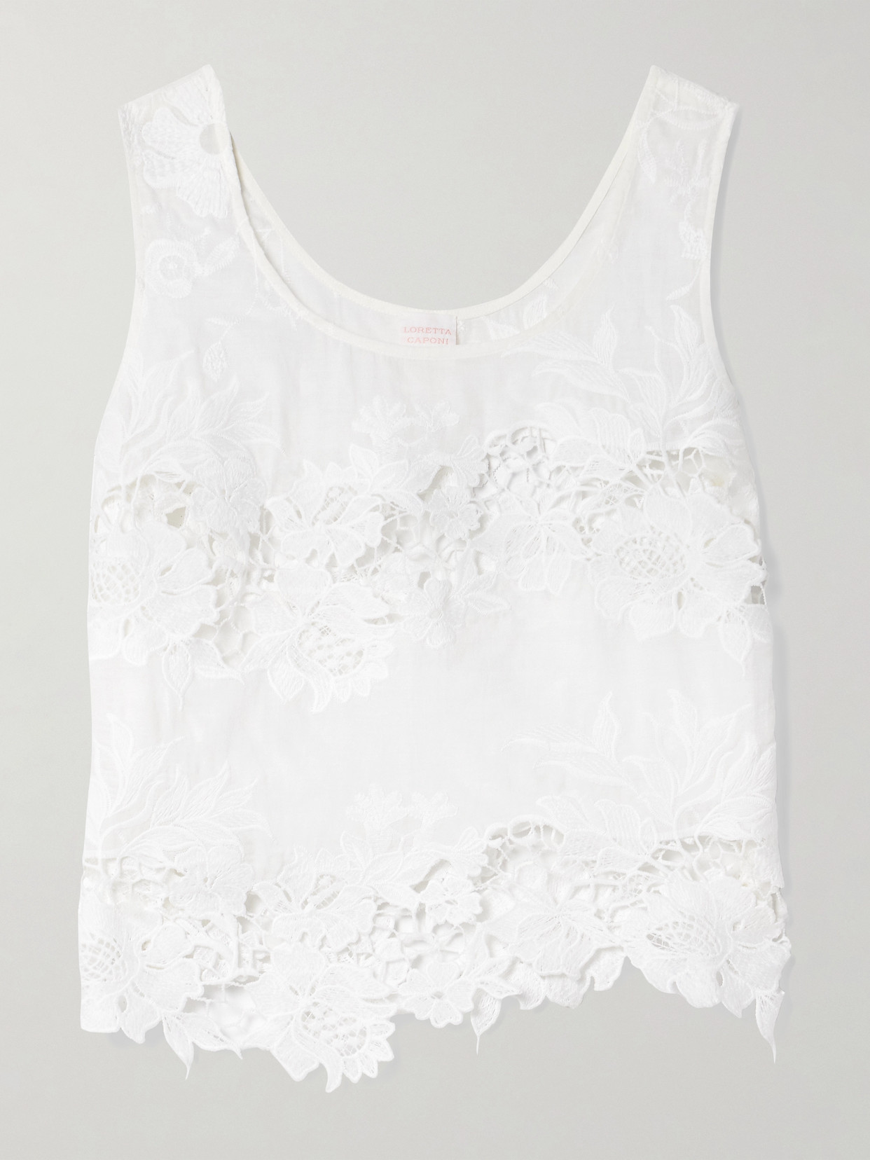Loretta Caponi Certaldo Guipiure Lace-trimmed Cotton-voile Tank In White