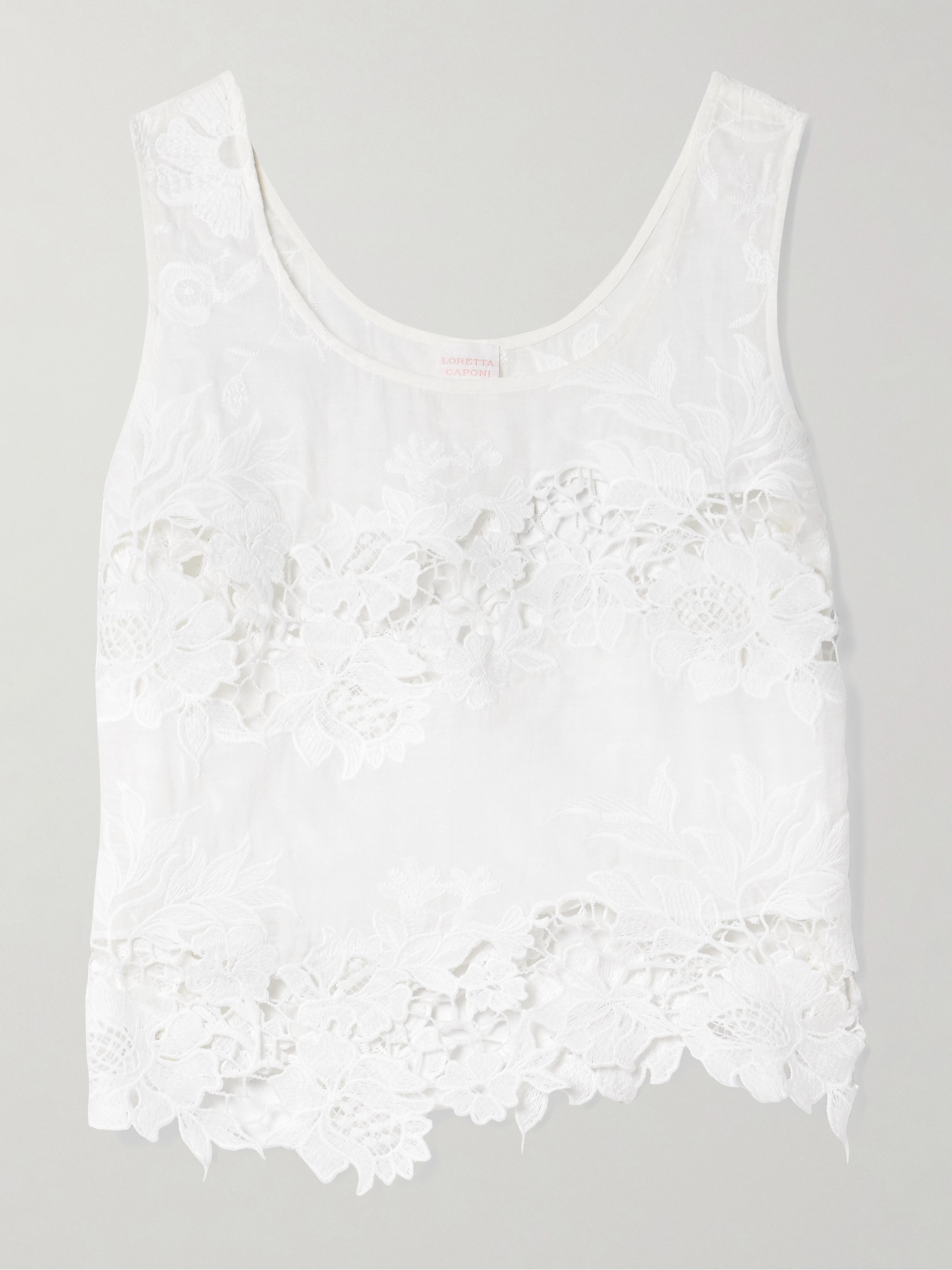 Loretta Caponi Certaldo guipiure lace-trimmed cotton-voile tank