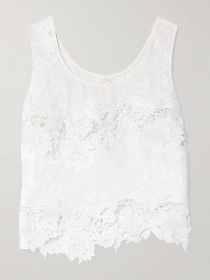 Loretta Caponi Certaldo Guipiure Lace-trimmed Cotton-voile Tank