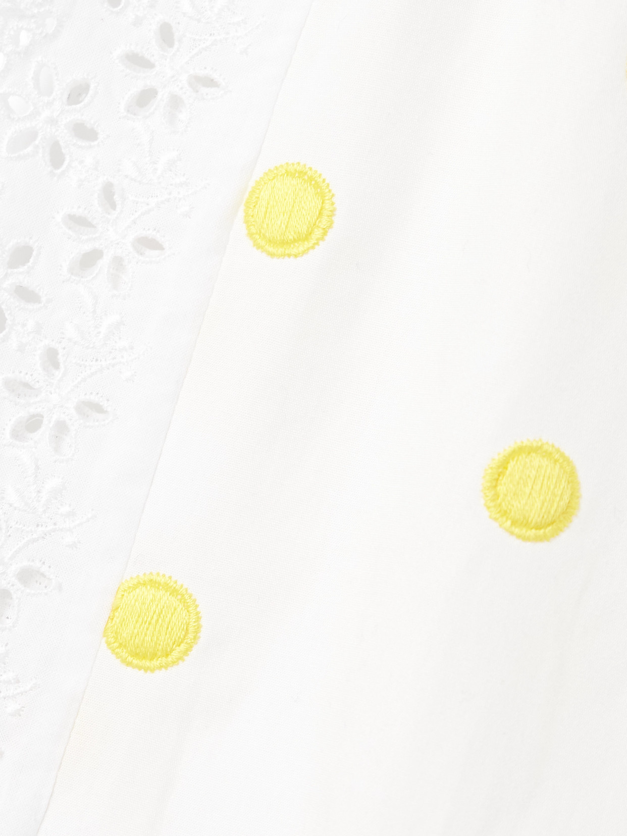 LORETTA CAPONI BRODERIE ANGLAISE-TRIMMED POLKA-DOT COTTON WIDE-LEG PANTS