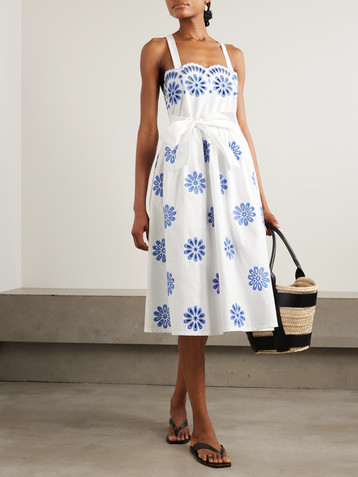 Loretta Caponi Belted scalloped broderie anglaise cotton midi dress