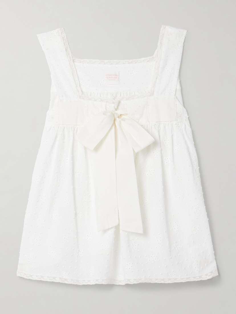 Loretta Caponi Suvereto Lace-trimmed Swiss-dot And Broderie Anglaise Cotton-voile Tank