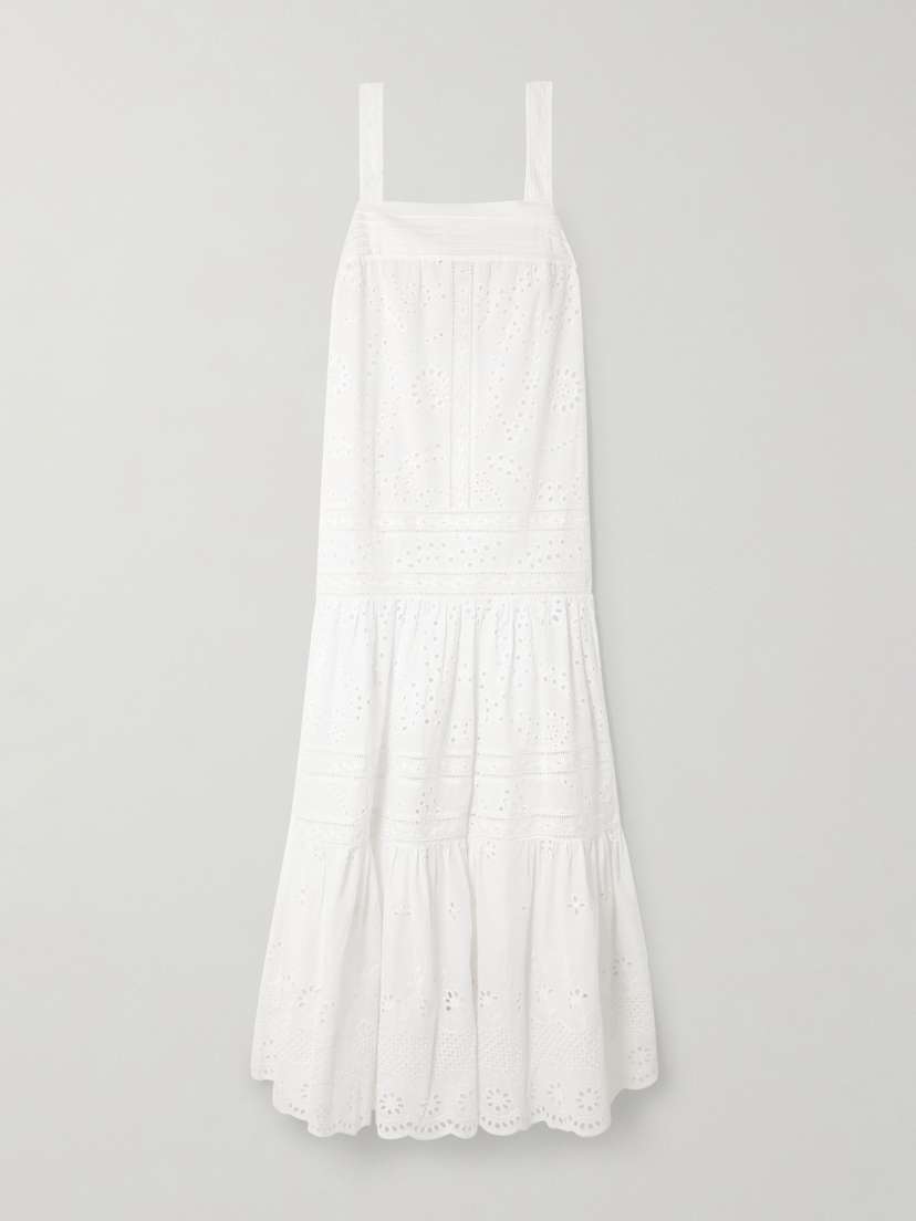 Loretta Caponi Populonia Tiered Scalloped Broderie Anglaise Cotton Maxi Dress