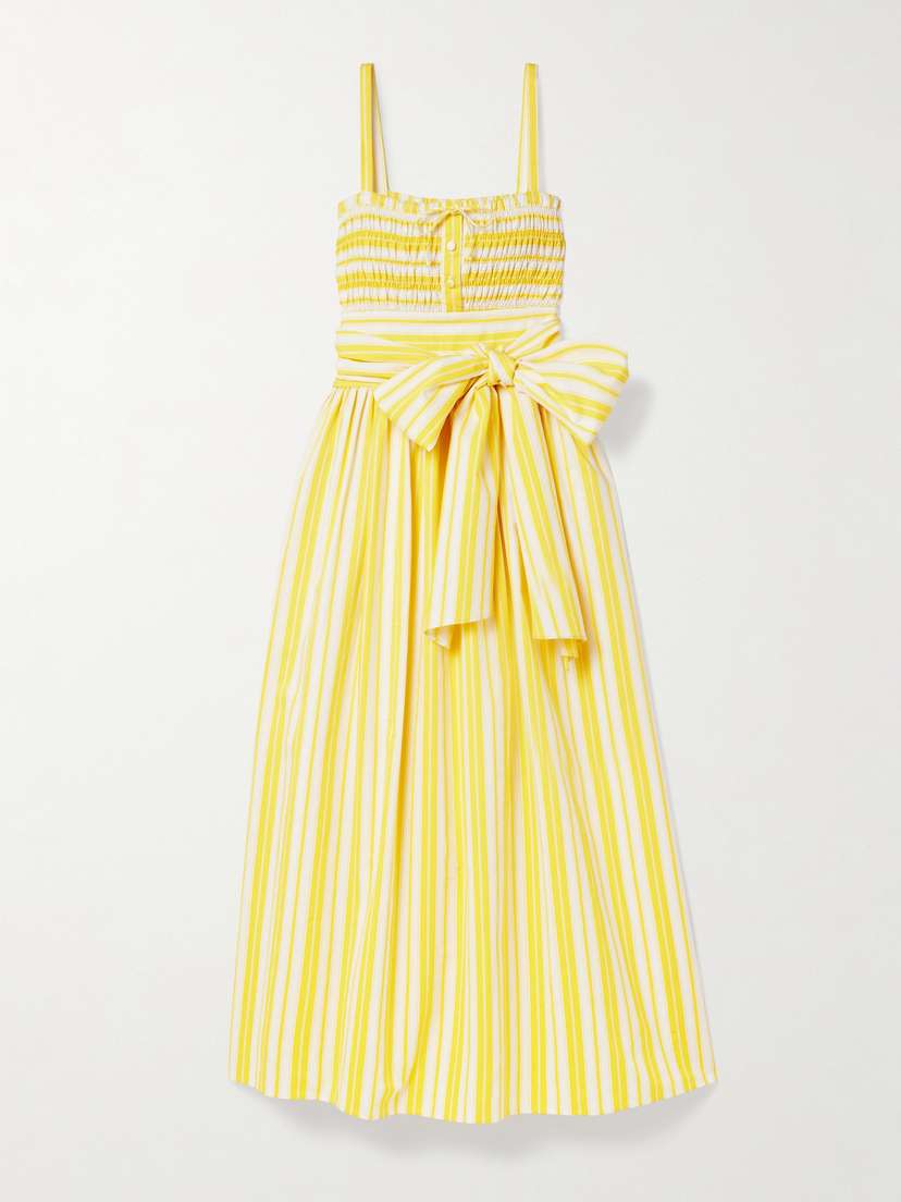 Loretta Caponi Anghiari Belted Striped Cotton-blend Poplin Midi Dress