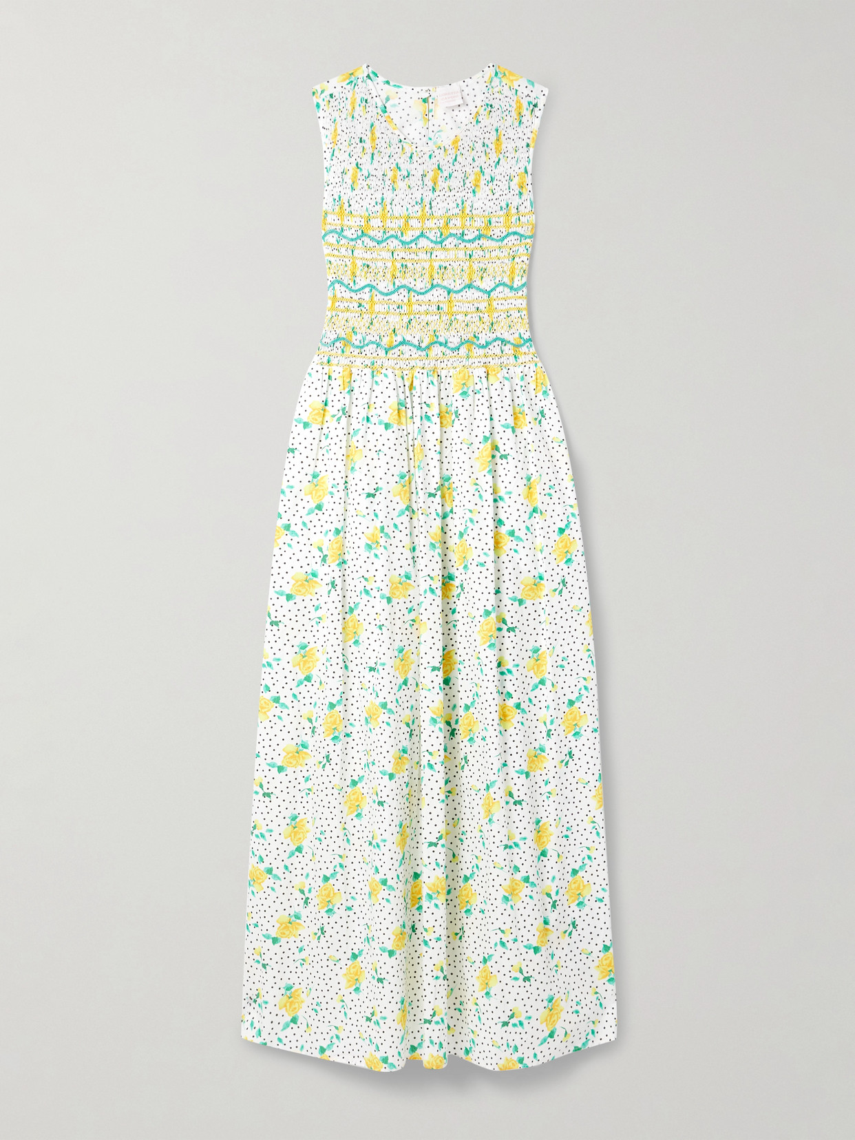 Loretta Caponi Gioia Smocked Printed Cotton-voile Midi Dress In White