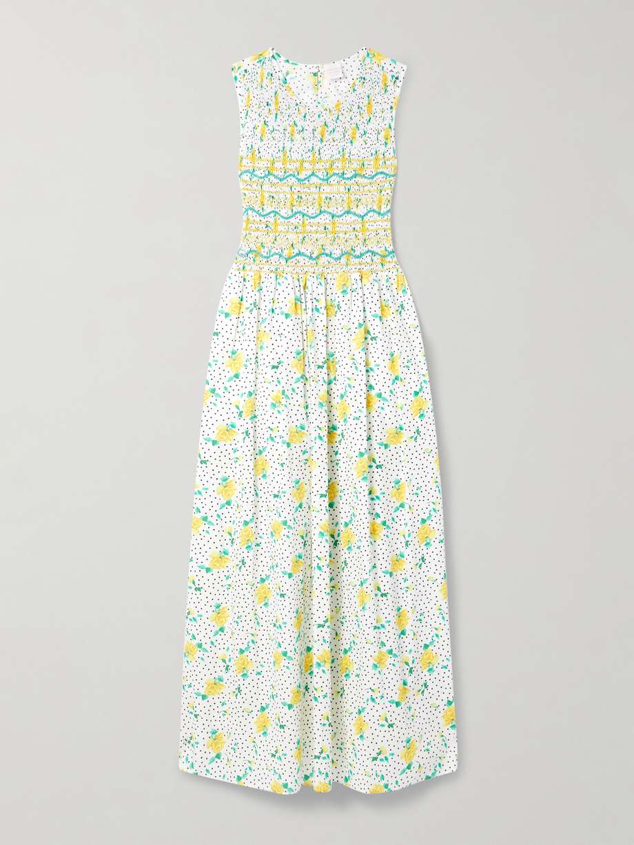 gioia smocked printed cotton-voile midi dress