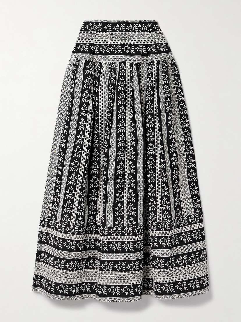 Loretta Caponi Castagneto Embroidered Cotton-voile Maxi Skirt