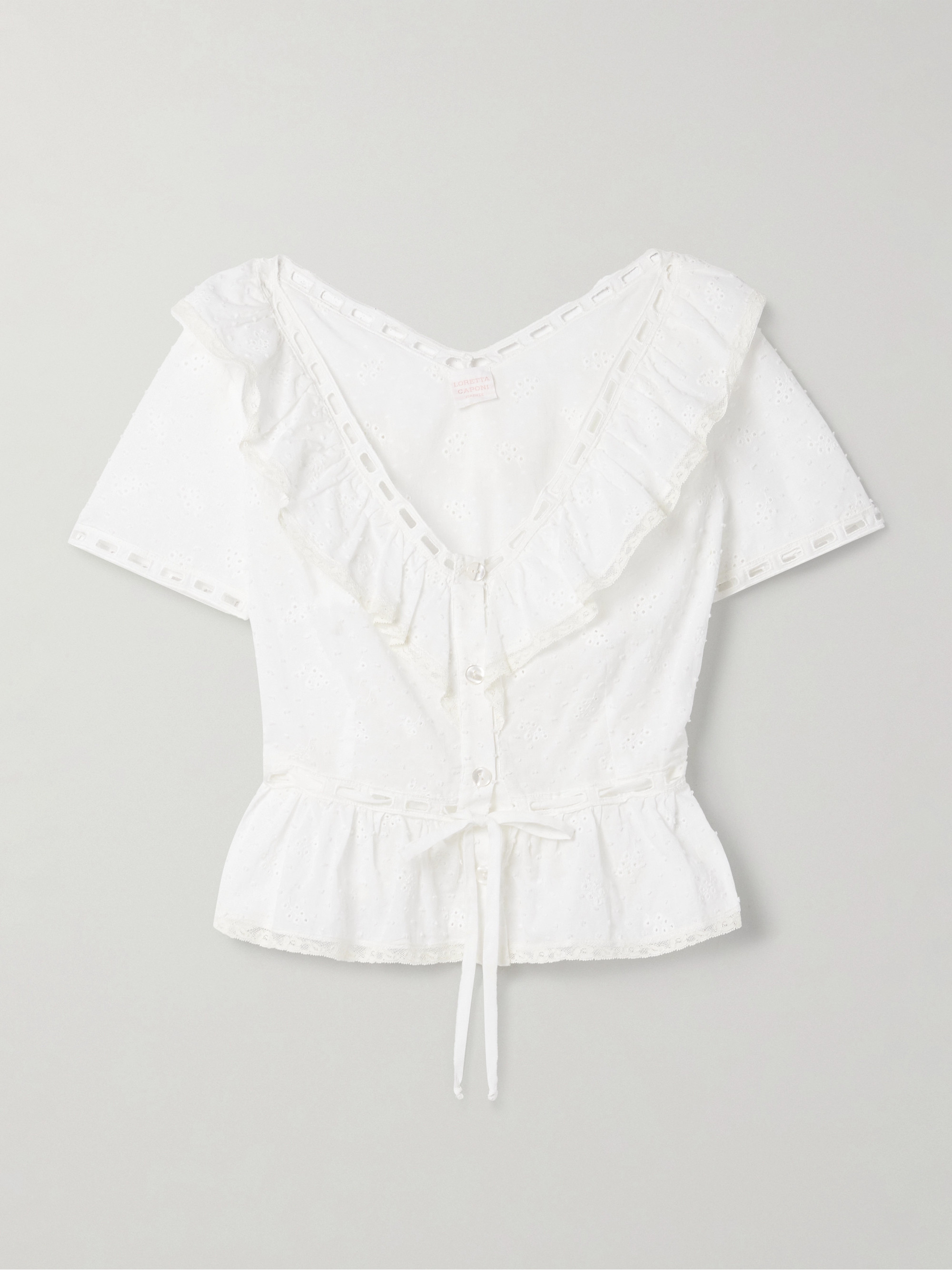 Loretta Caponi Giannella lace-trimmed broderie anglaise cotton-voile blouse