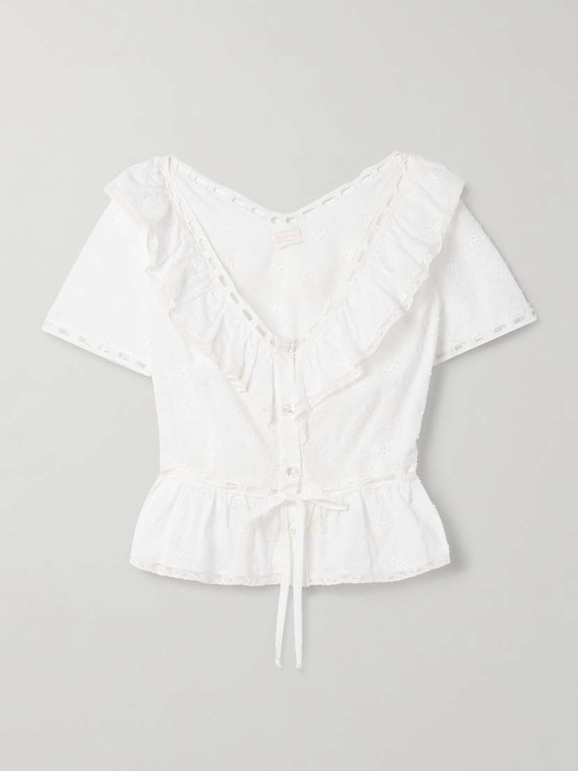 Loretta Caponi Giannella Lace-trimmed Broderie Anglaise Cotton-voile Blouse