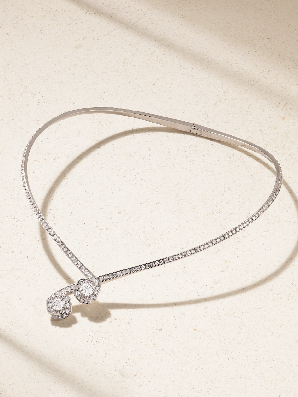 David Morris Frozen Kiss Torque 18-karat White Gold Diamond Necklace In Metallic