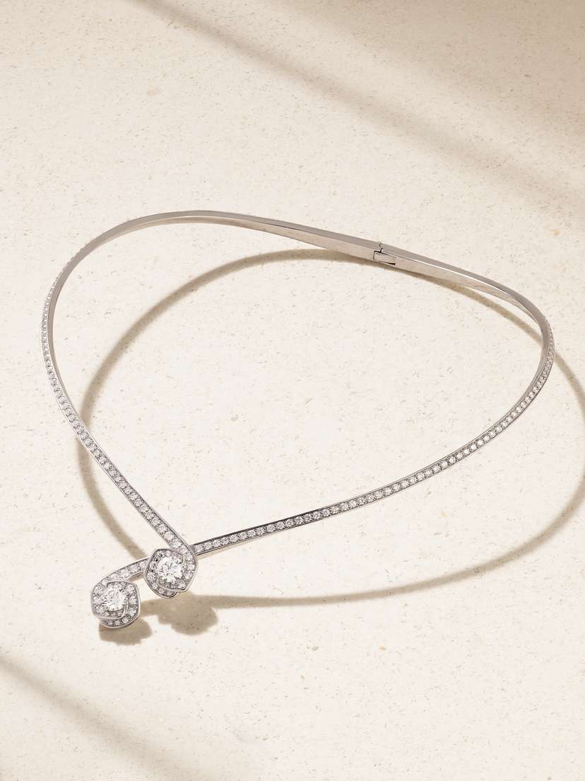 David Morris Frozen Kiss Torque 18-karat White Gold Diamond Necklace