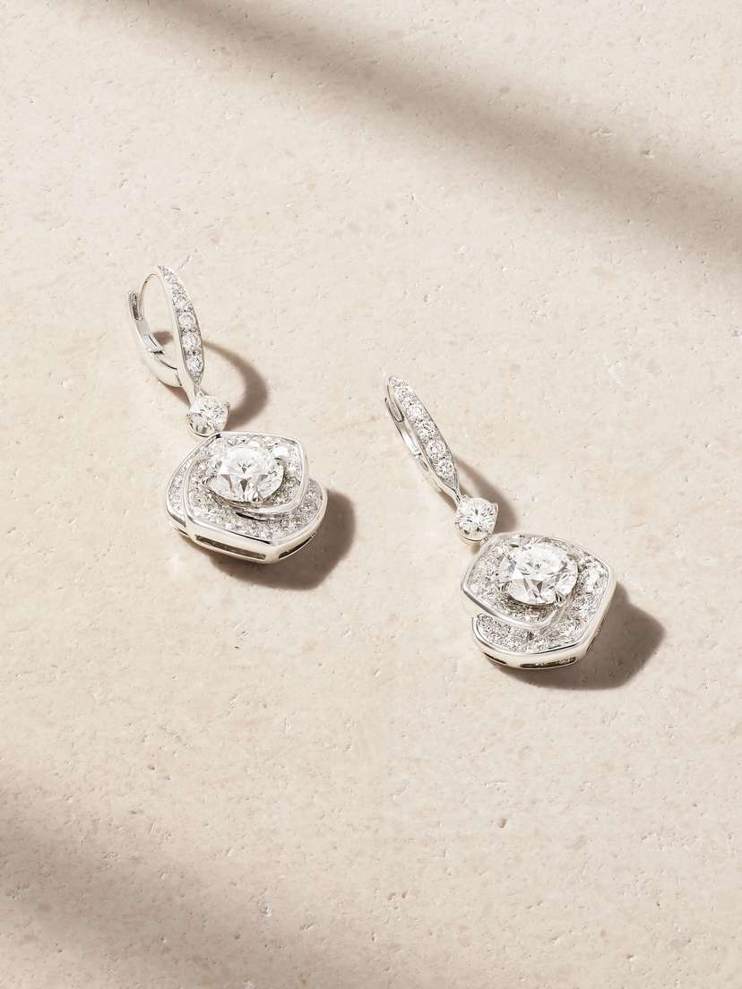 David Morris Frozen Kiss Drop 18-karat White Gold Diamond Earrings
