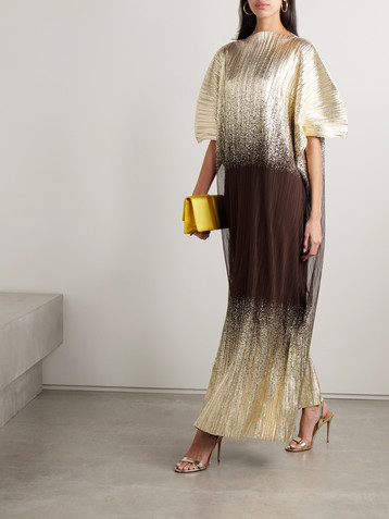 Dima Ayad Cocoon metallic plissé-tulle gown