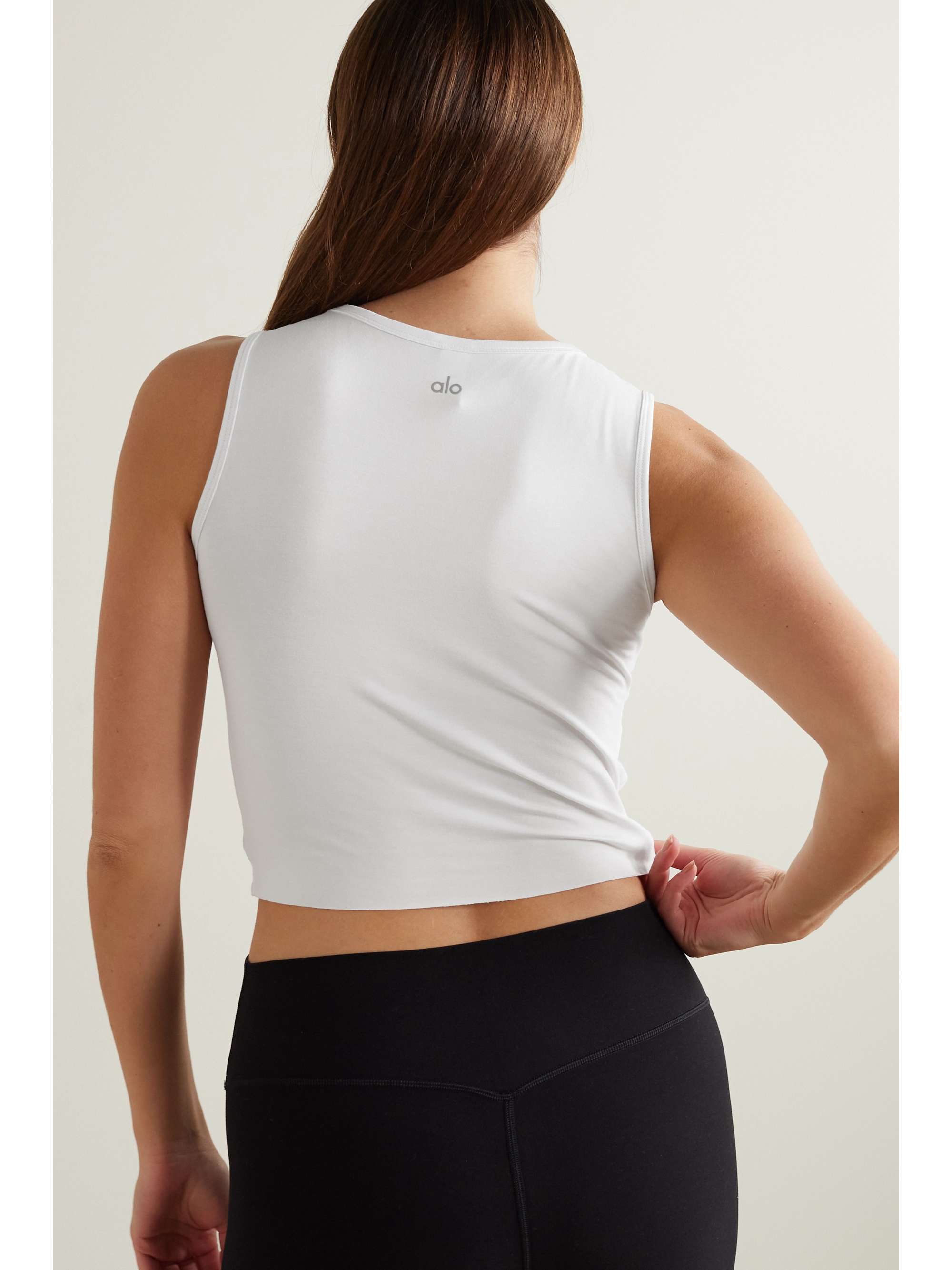 ALO YOGA ストレッチジャージー クロップドタンクトップ ドレープ入り