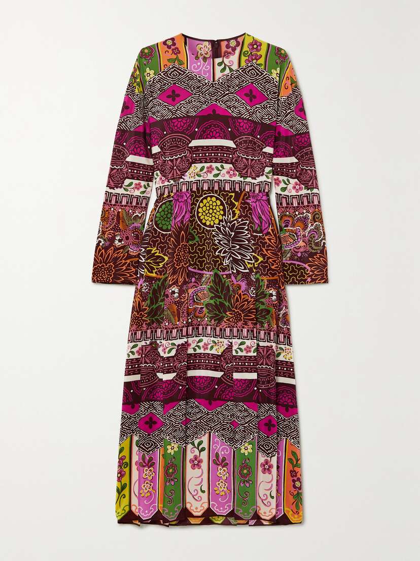 Valentino Garavani Pleated Printed Silk Midi Dress