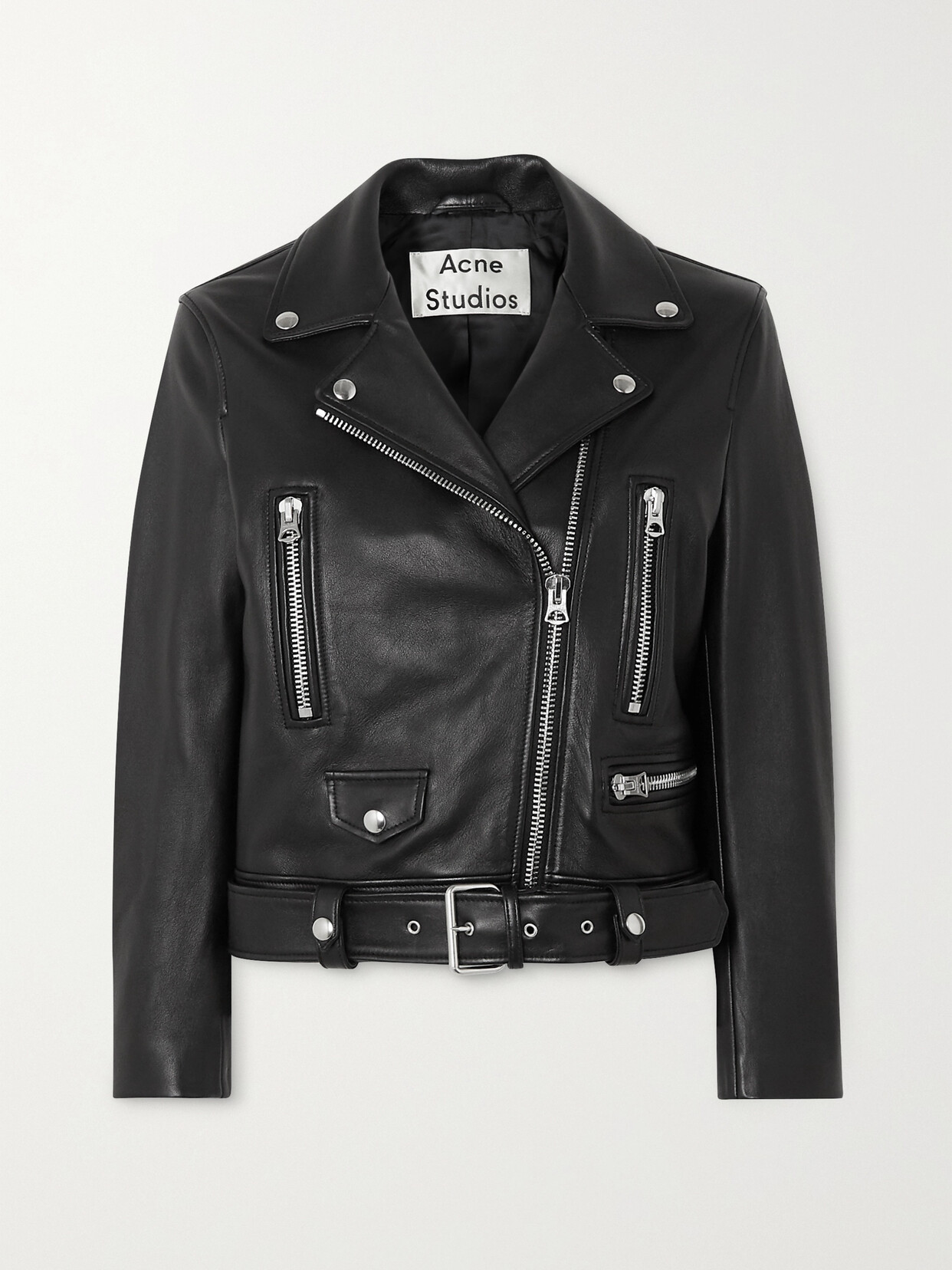 Acne Studios Black Cropped Biker Leather Jacket | ModeSens