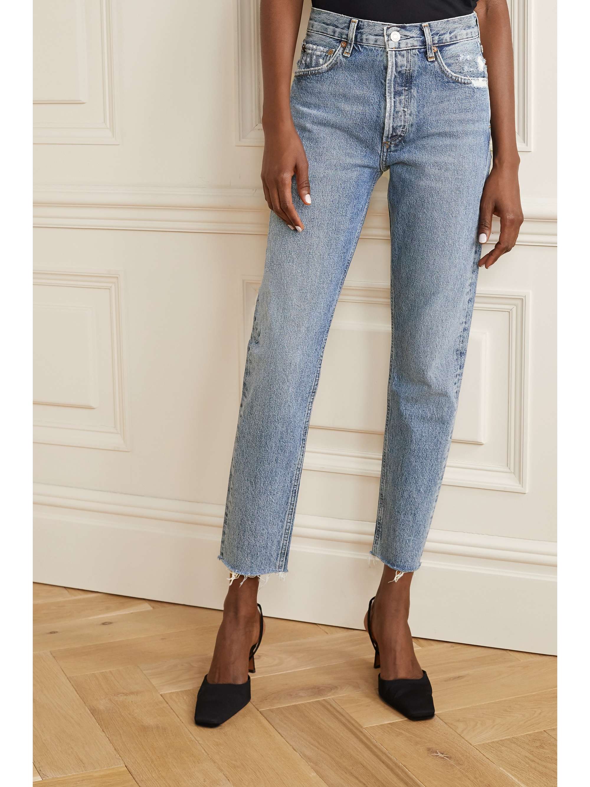 AGOLDE Jamie cropped frayed organic high-rise straight-leg jeans