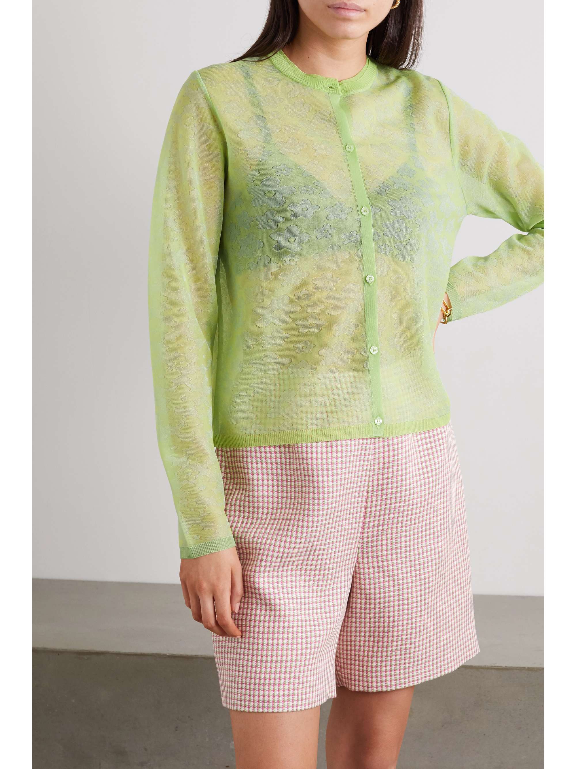 ALEXACHUNG Metallic floral jacquard-knit cardigan