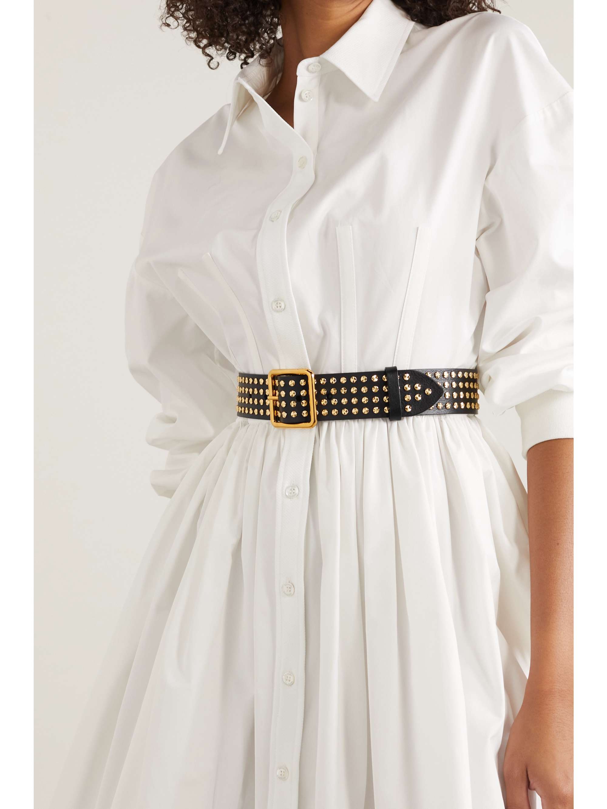 Black Studded textured-leather waist 