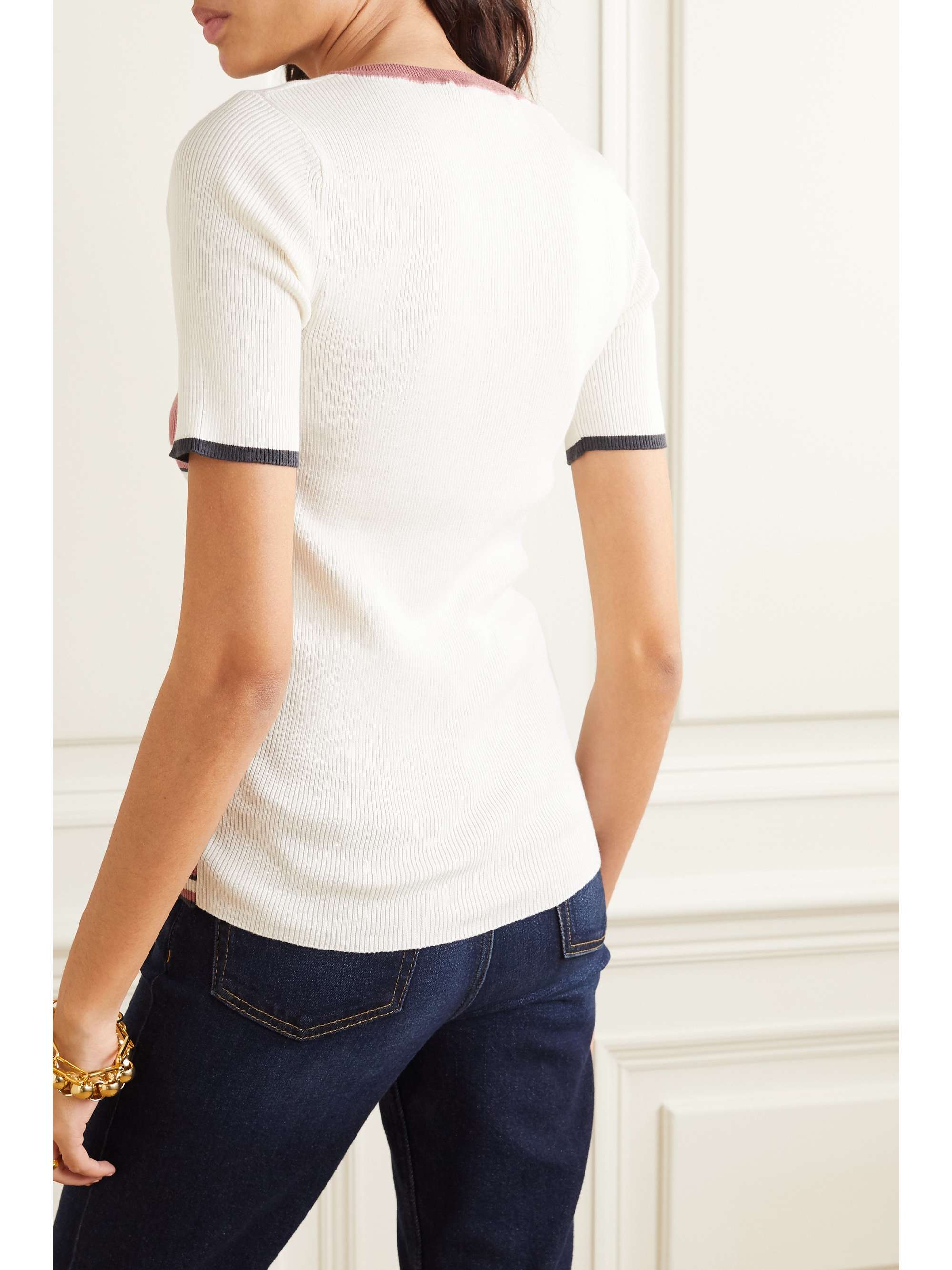 ALEXACHUNG Striped ribbed silk and cotton-blend top