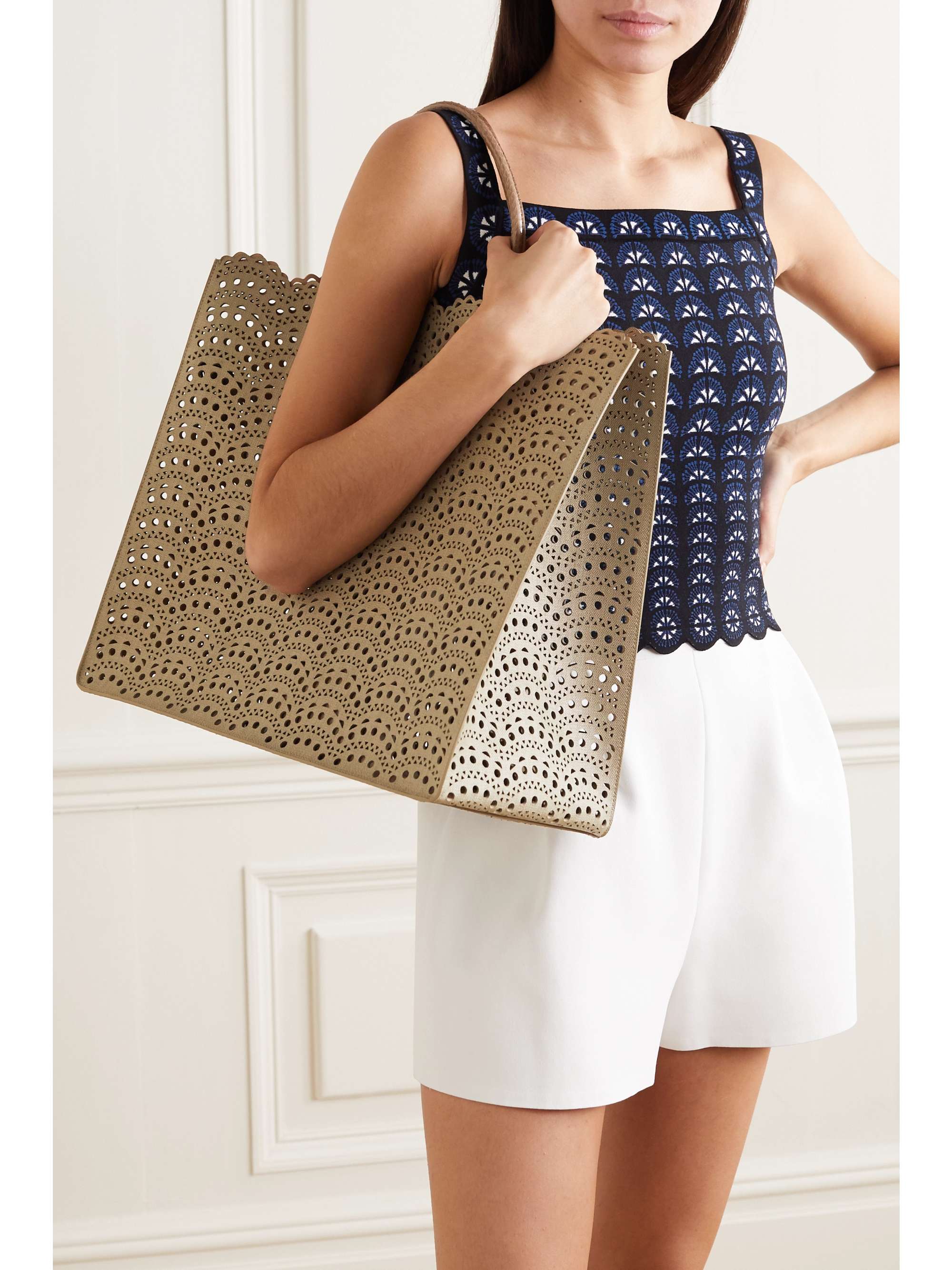 ALAÏA Garance large elaphe-trimmed laser-cut faux leather tote