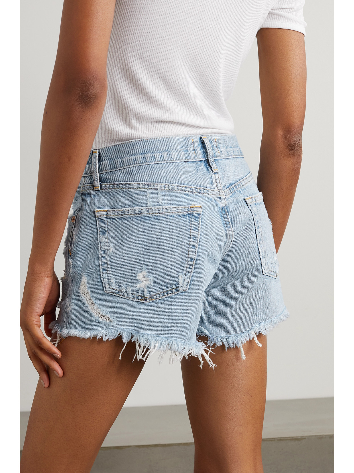 Shop Agolde Parker Vintage Cutoff Organic Denim Shorts In Light Denim