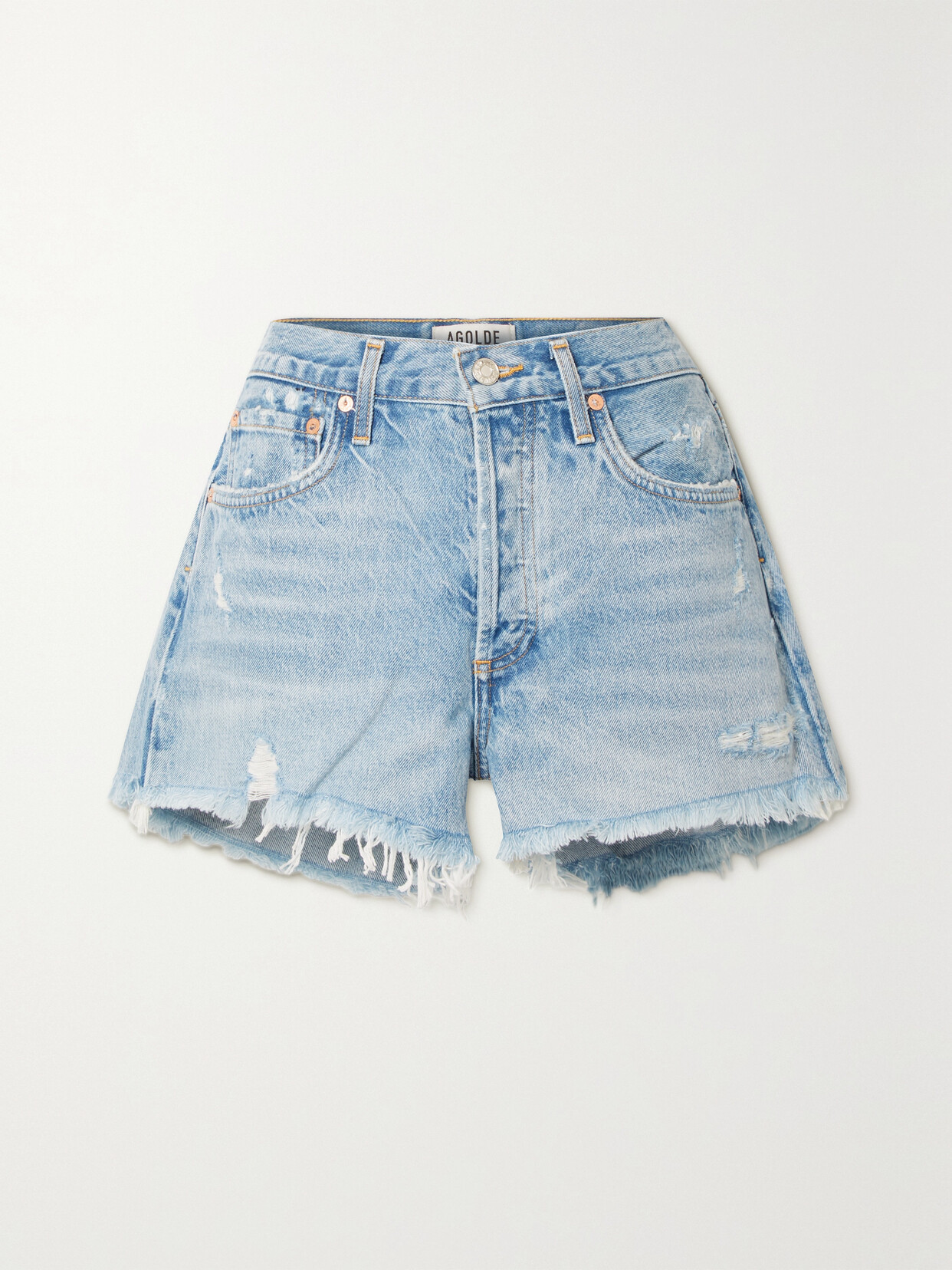 Shop Agolde Parker Vintage Cutoff Organic Denim Shorts In Light Denim