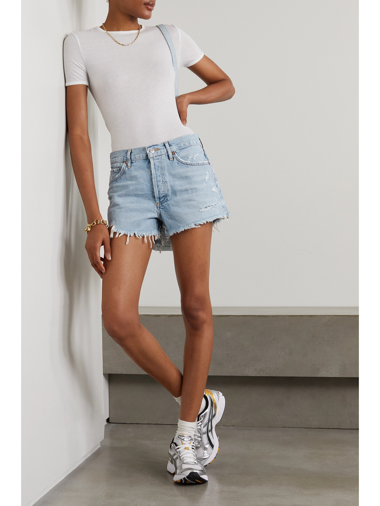 Shop Agolde Parker Vintage Cutoff Organic Denim Shorts In Light Denim