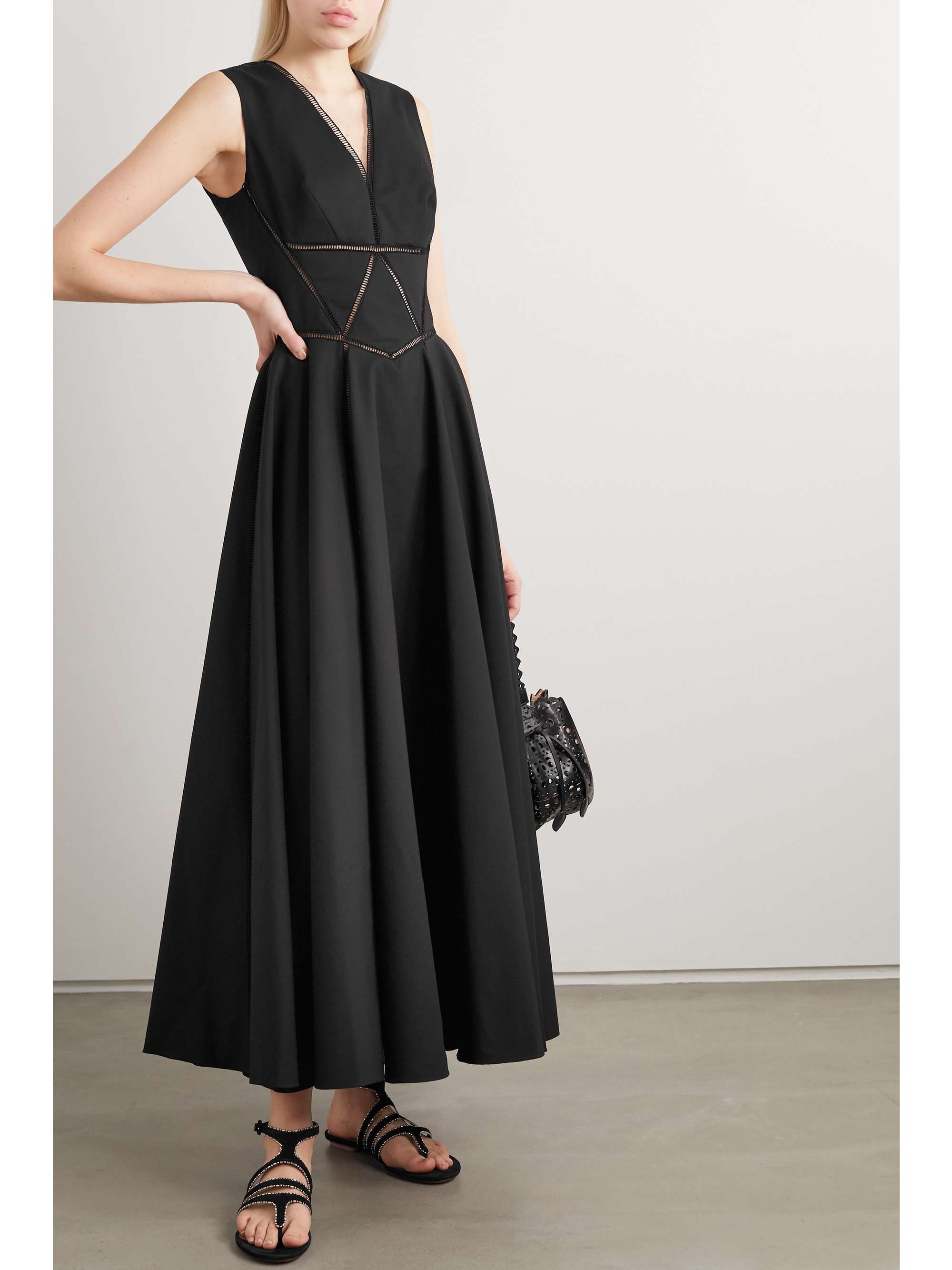 ALAÏA Paneled cotton-poplin gown