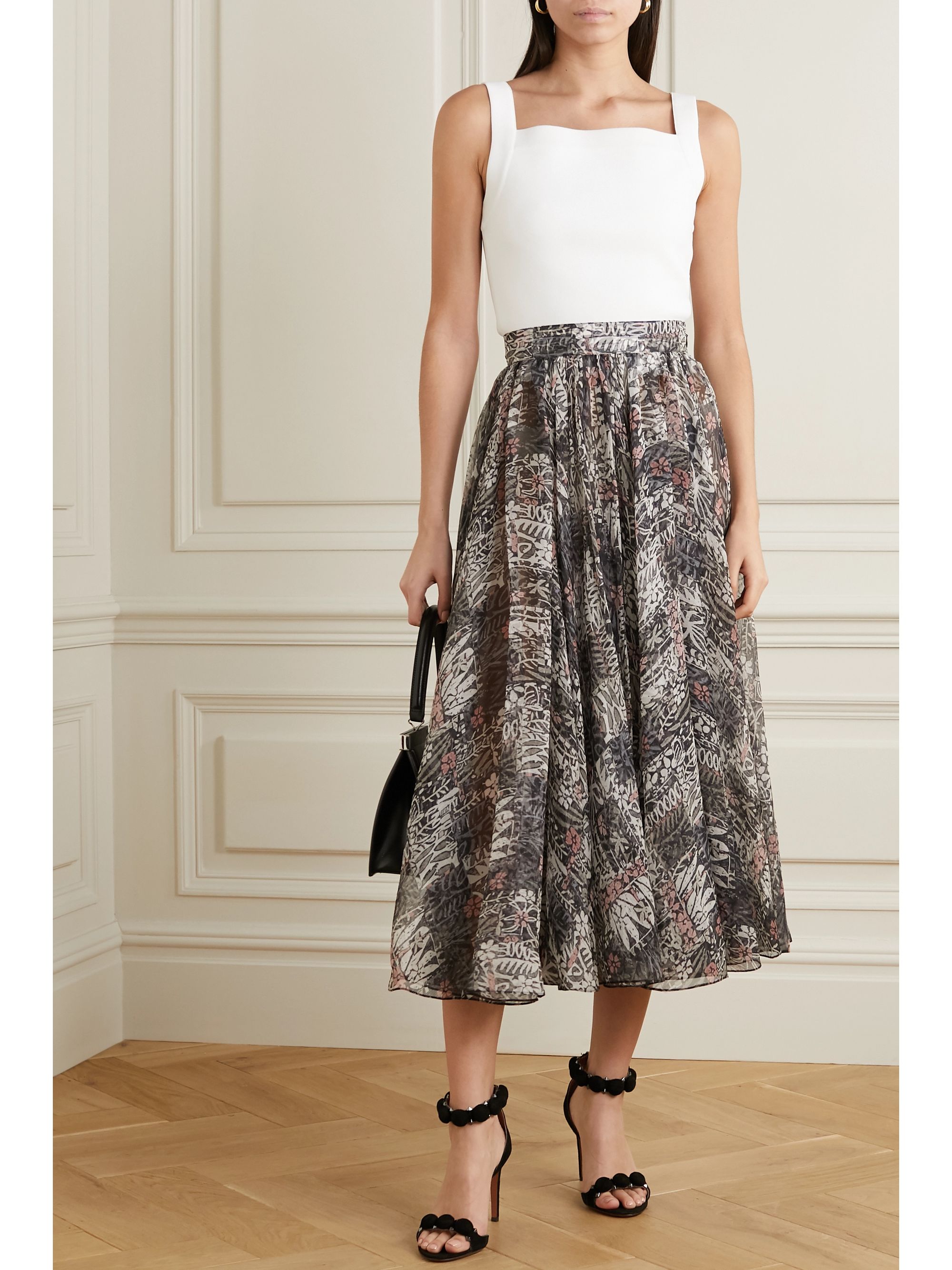 Gray Pleated floral-print silk-chiffon 
