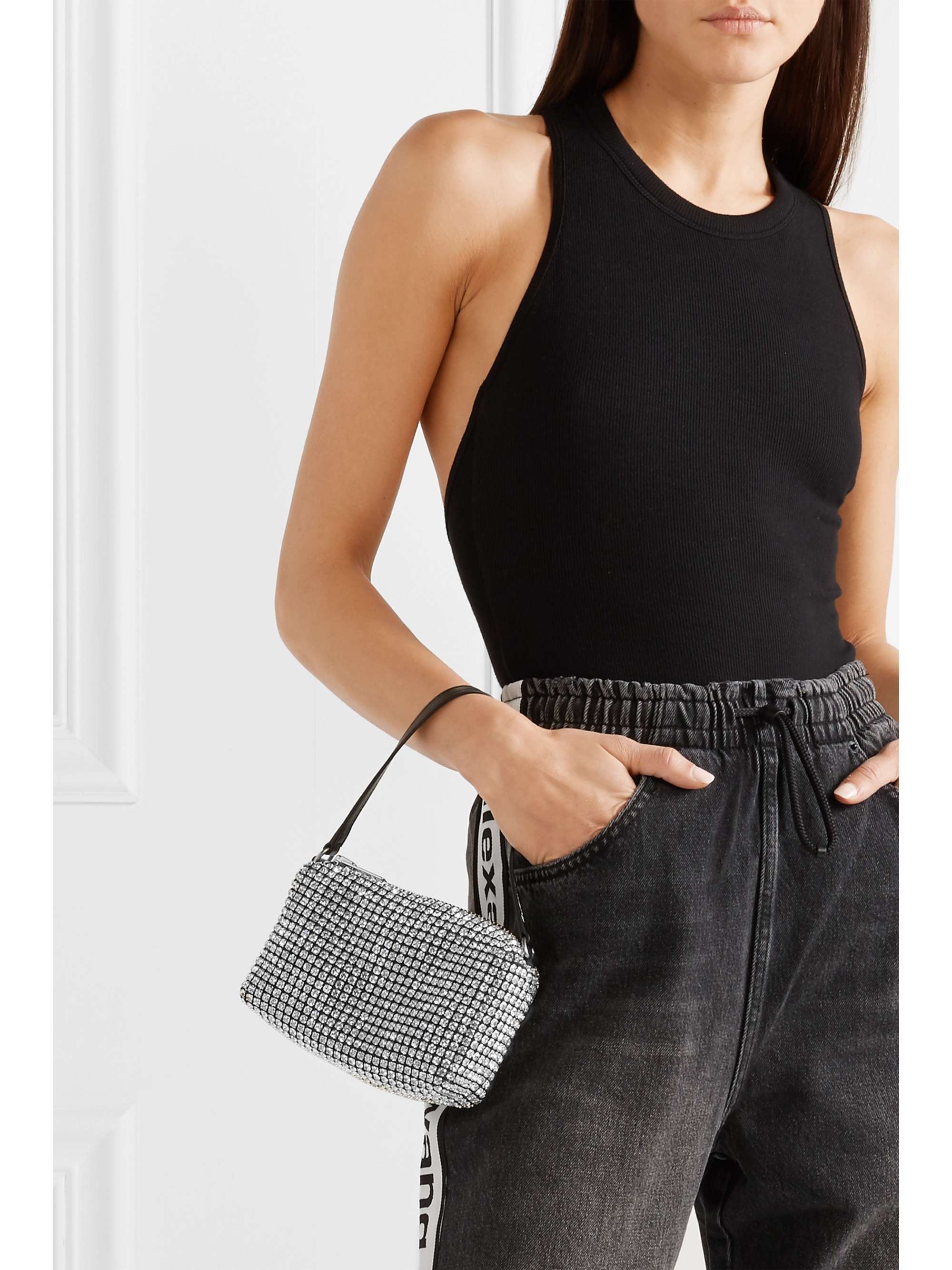 ALEXANDER WANG Crystal-embellished mesh shoulder bag