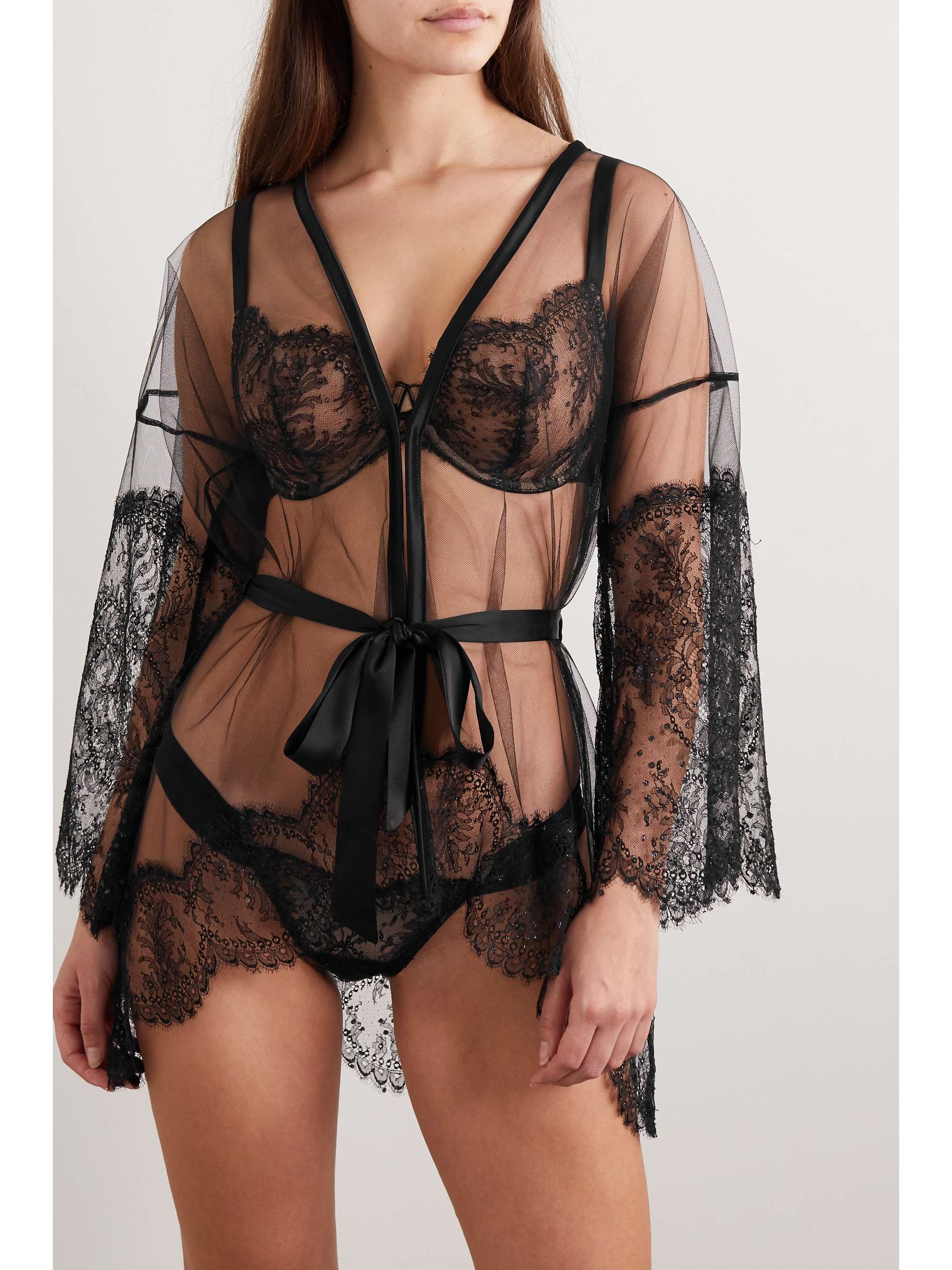 ADINA REAY Greta belted glittered lace and tulle robe