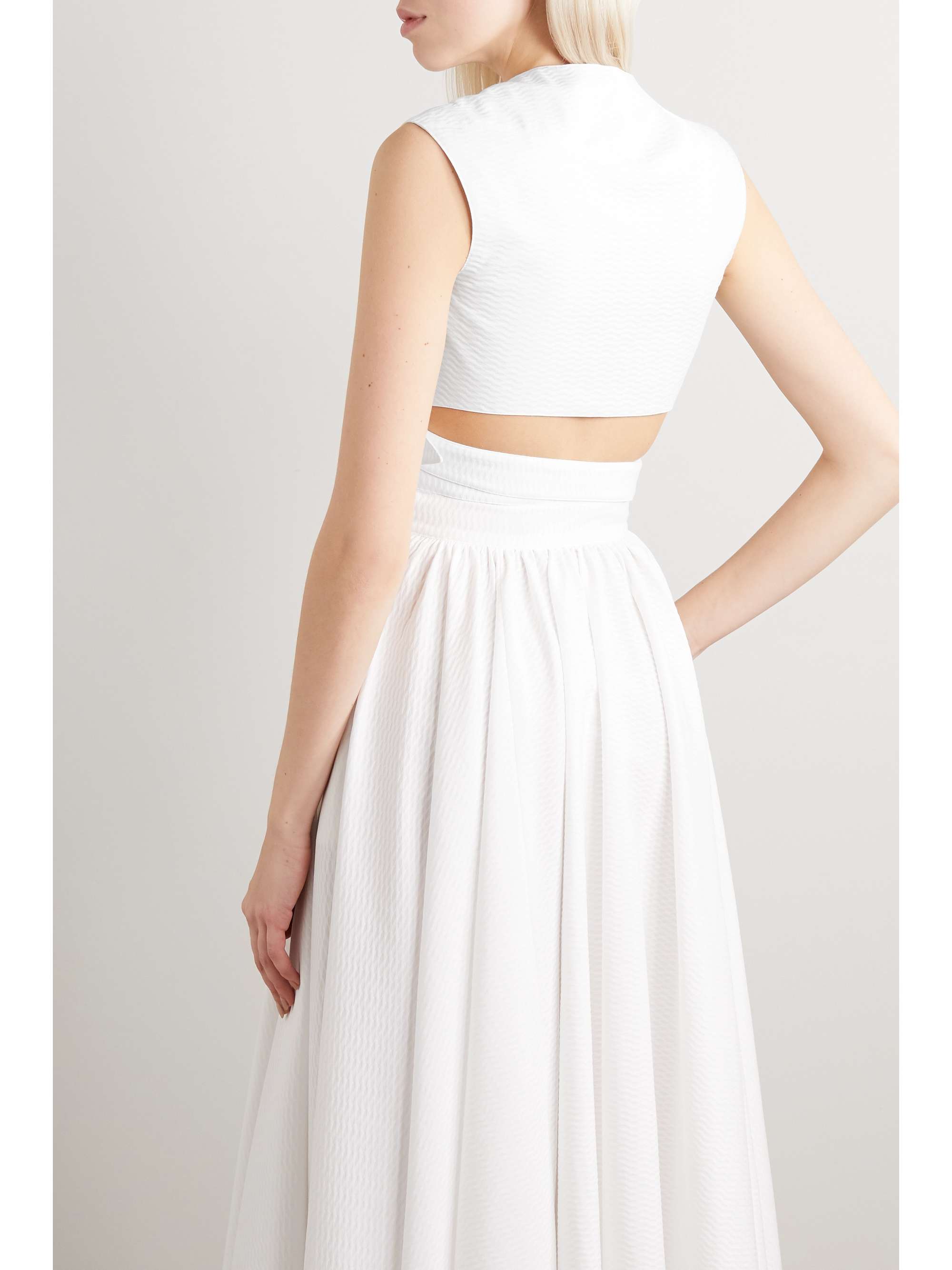 ALAÏA Cropped cotton-jacquard wrap top
