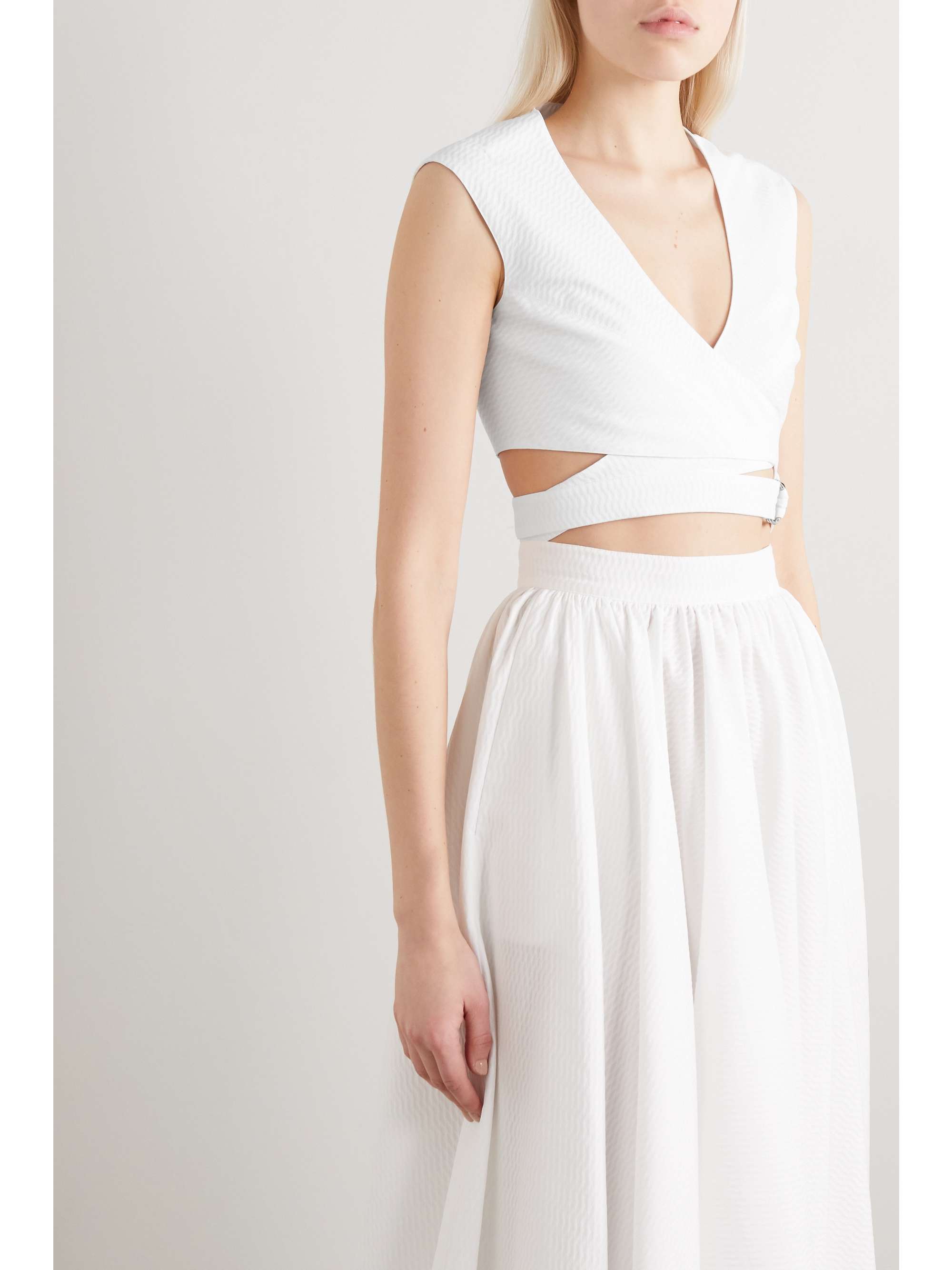 ALAÏA Cropped cotton-jacquard wrap top