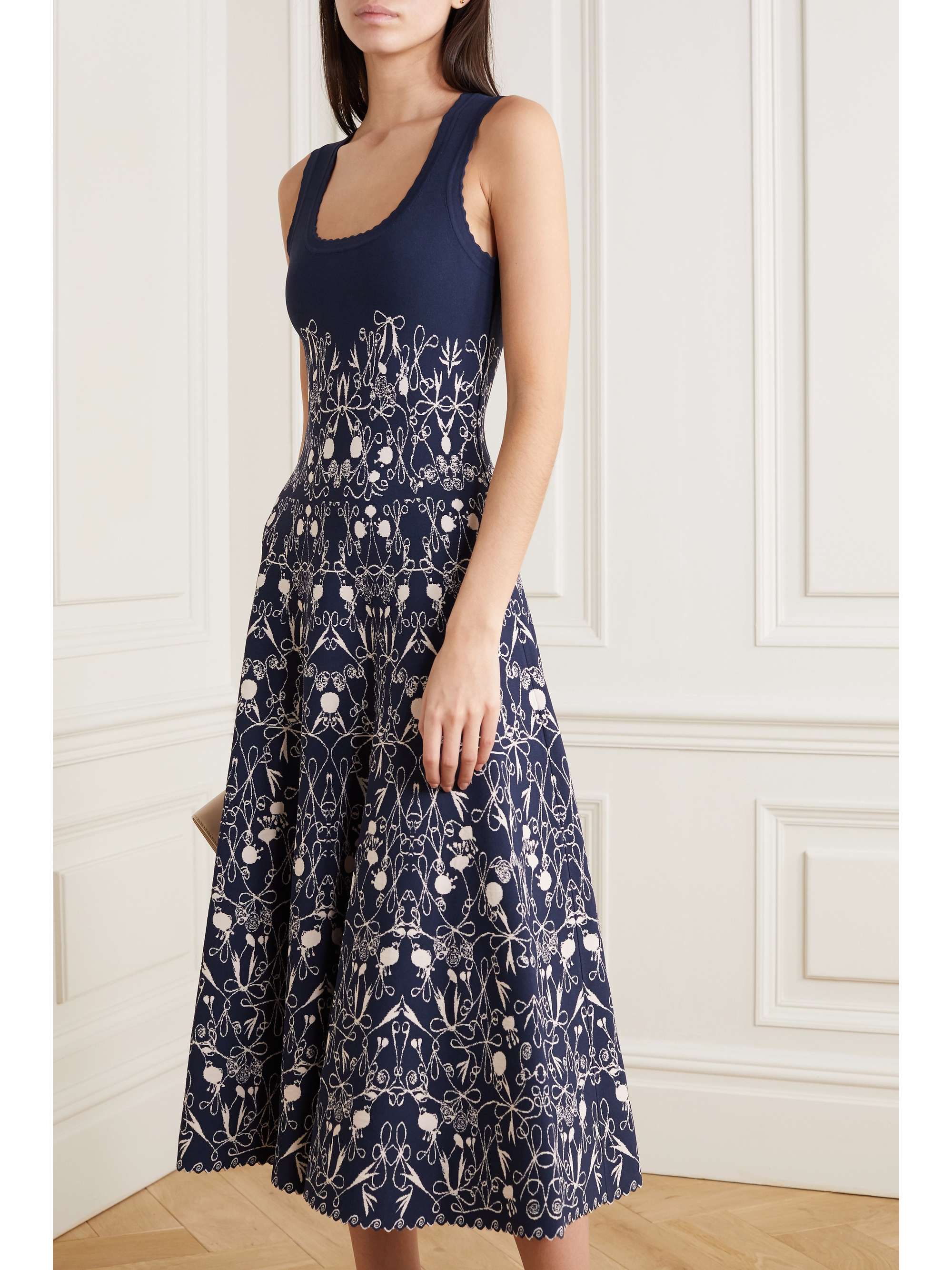 ALAÏA Scalloped jacquardknit midi dress NETAPORTER