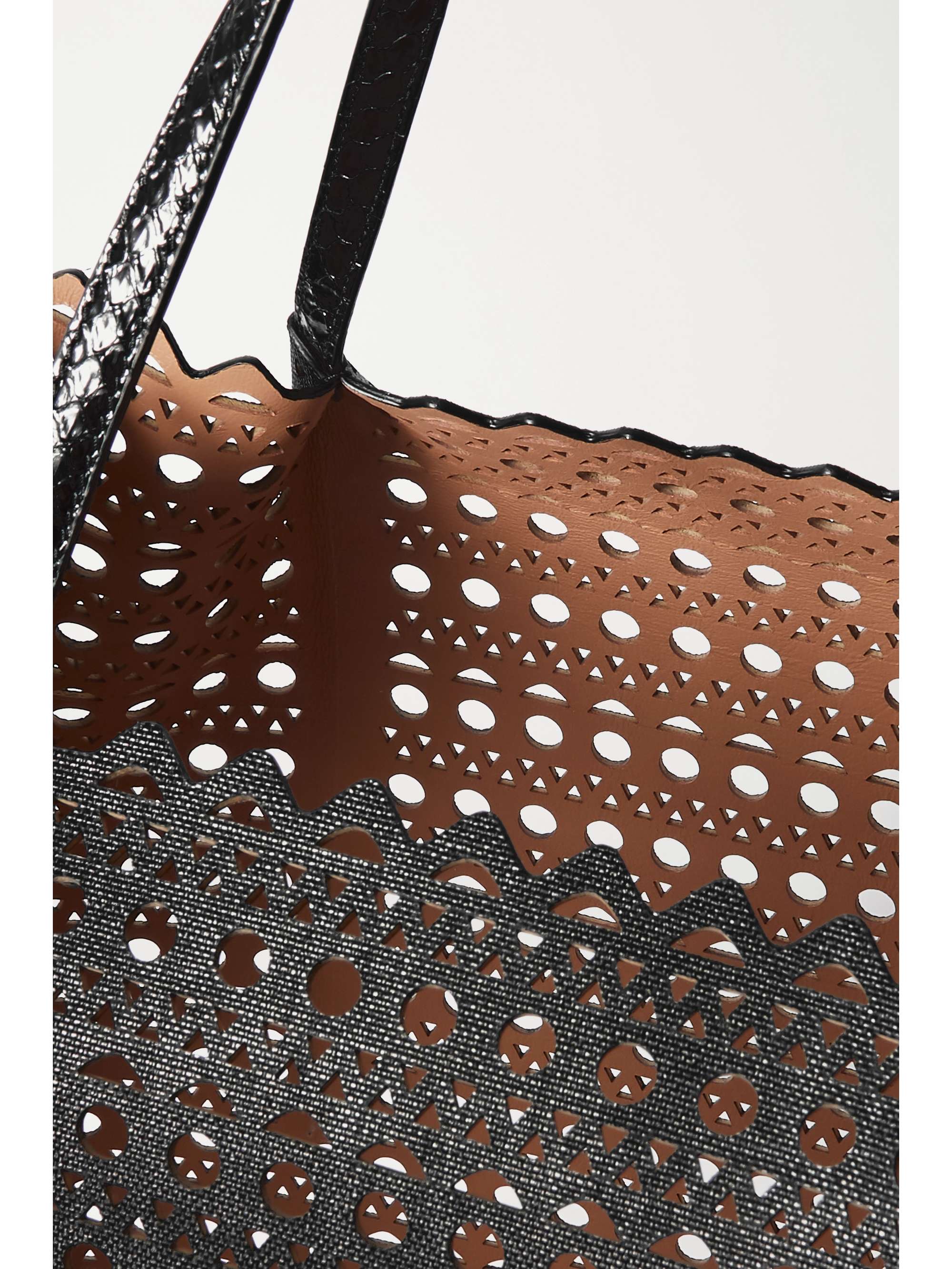ALAÏA Garance large elaphe-trimmed laser-cut faux leather tote