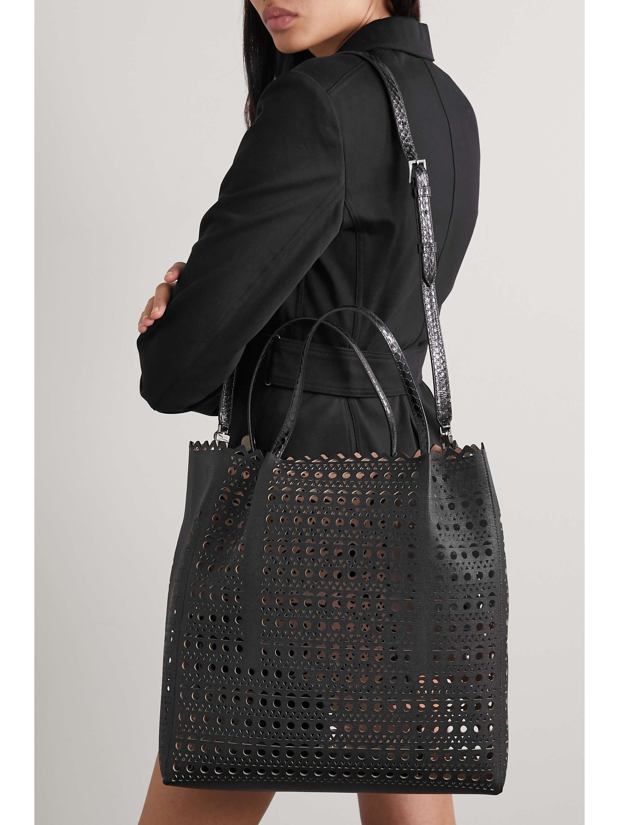 ALAÏA Garance large elaphe-trimmed laser-cut faux leather tote