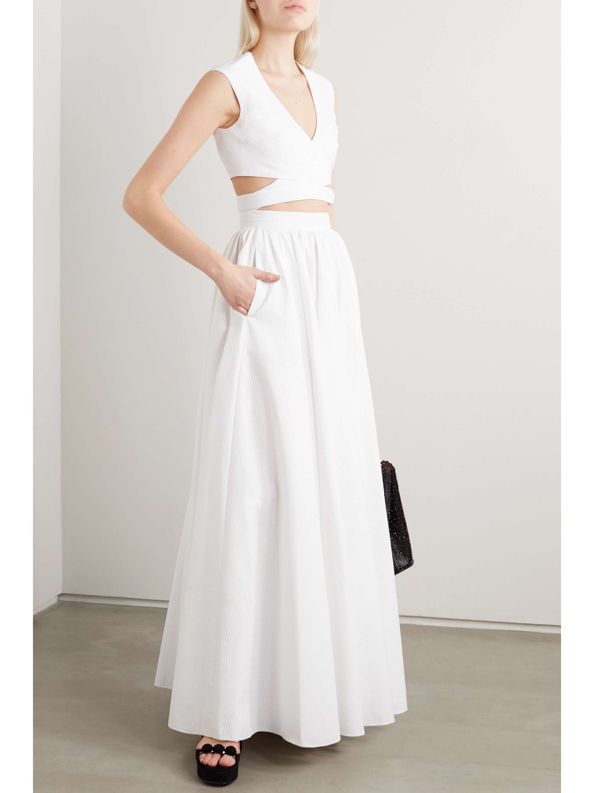 Pleated cotton-jacquard maxi skirt 