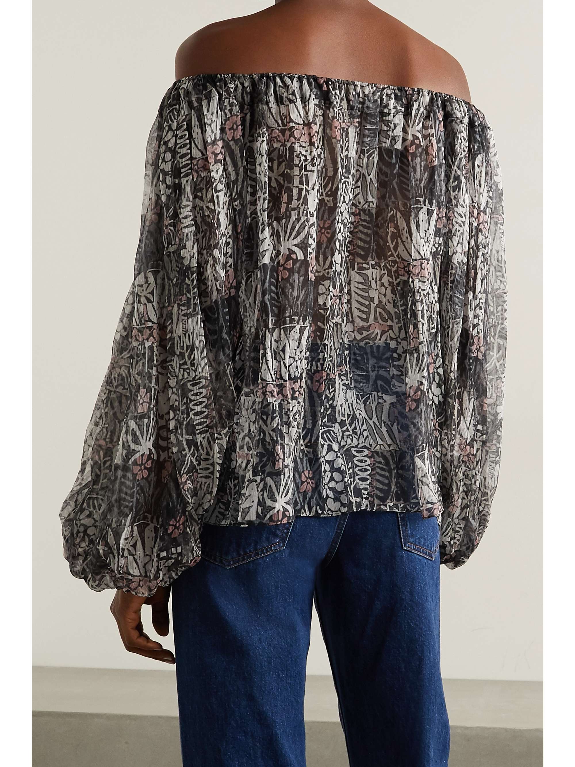 ALAÏA Off-the-shoulder floral-print silk-crepon blouse