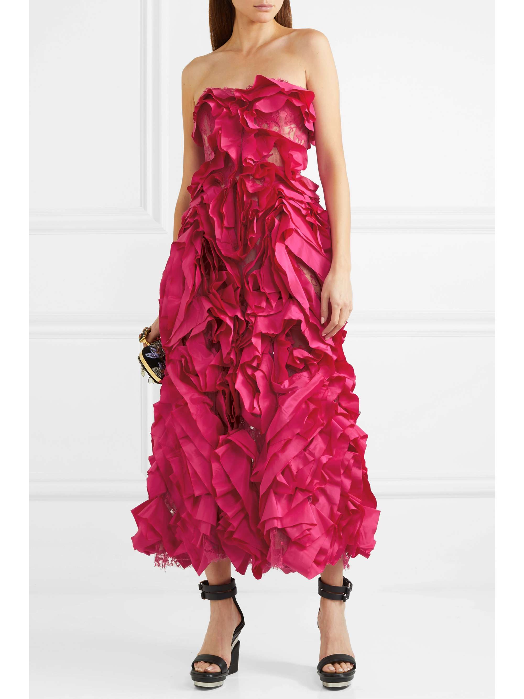 Pink Strapless ruffled silk-taffeta and 