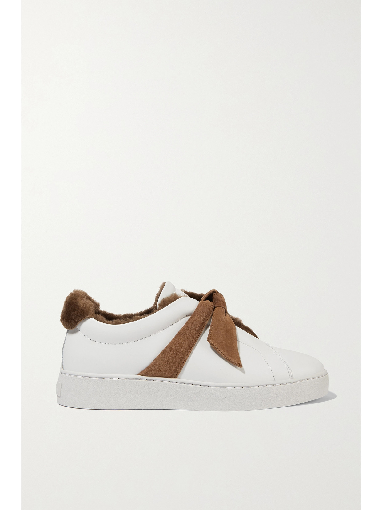 Alexandre Birman Clarita Bow-embellished Faux Shearling-lined Leather Slip-on Sneakers In White
