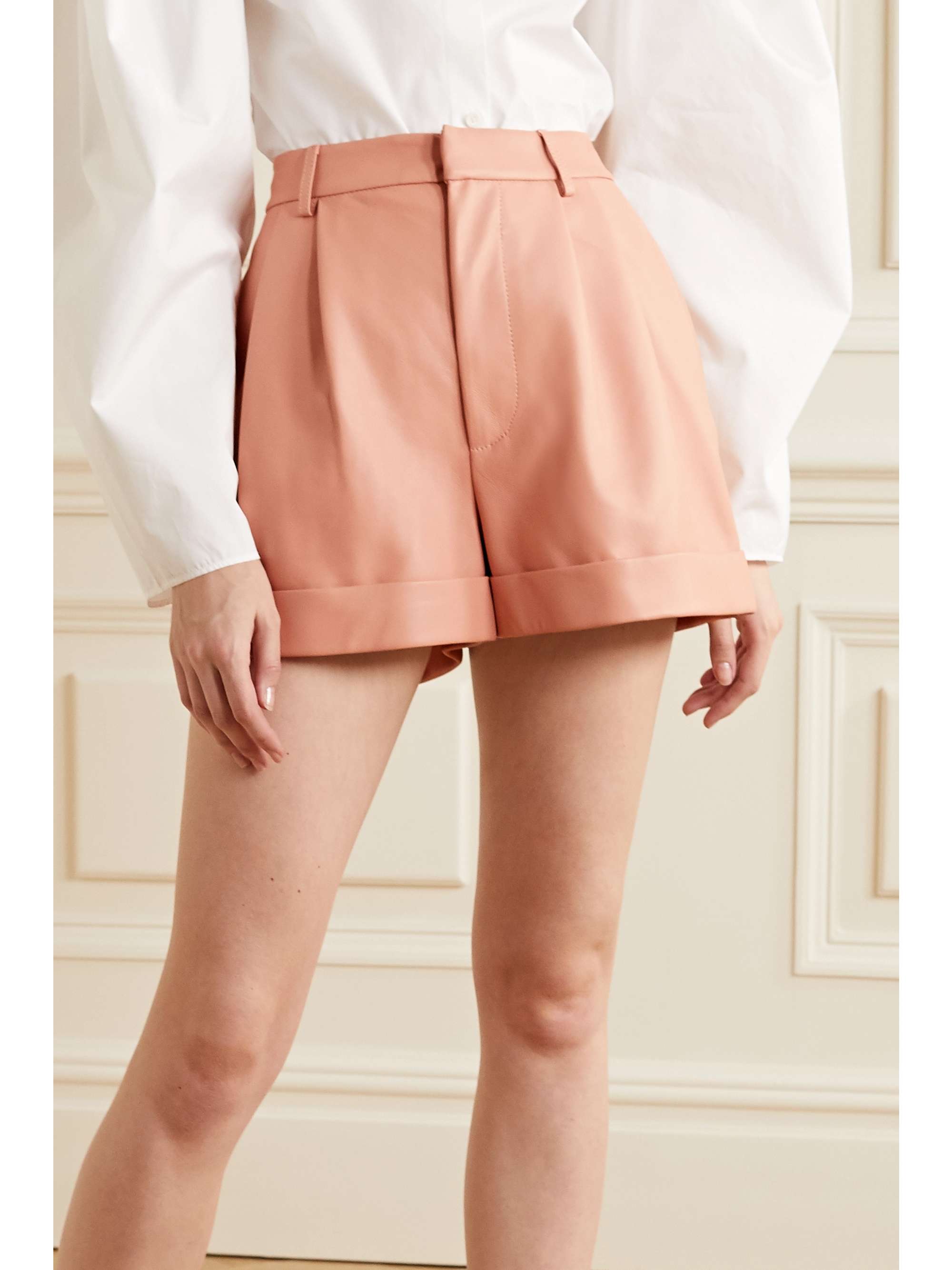 Blush Conry pleated leather shorts 