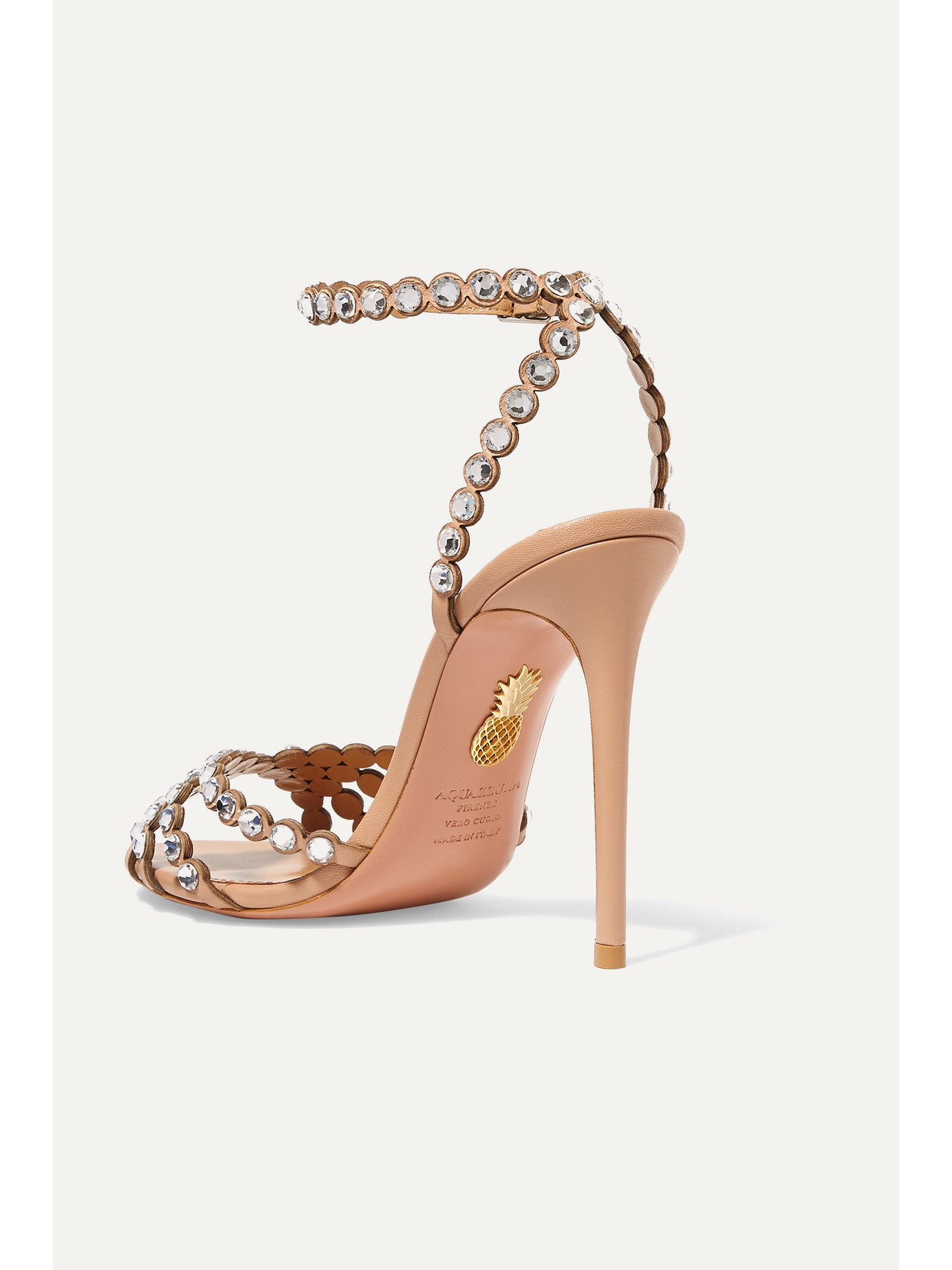 Aquazzura Tequila Crystal-embellished Leather Sandals In Neutrals