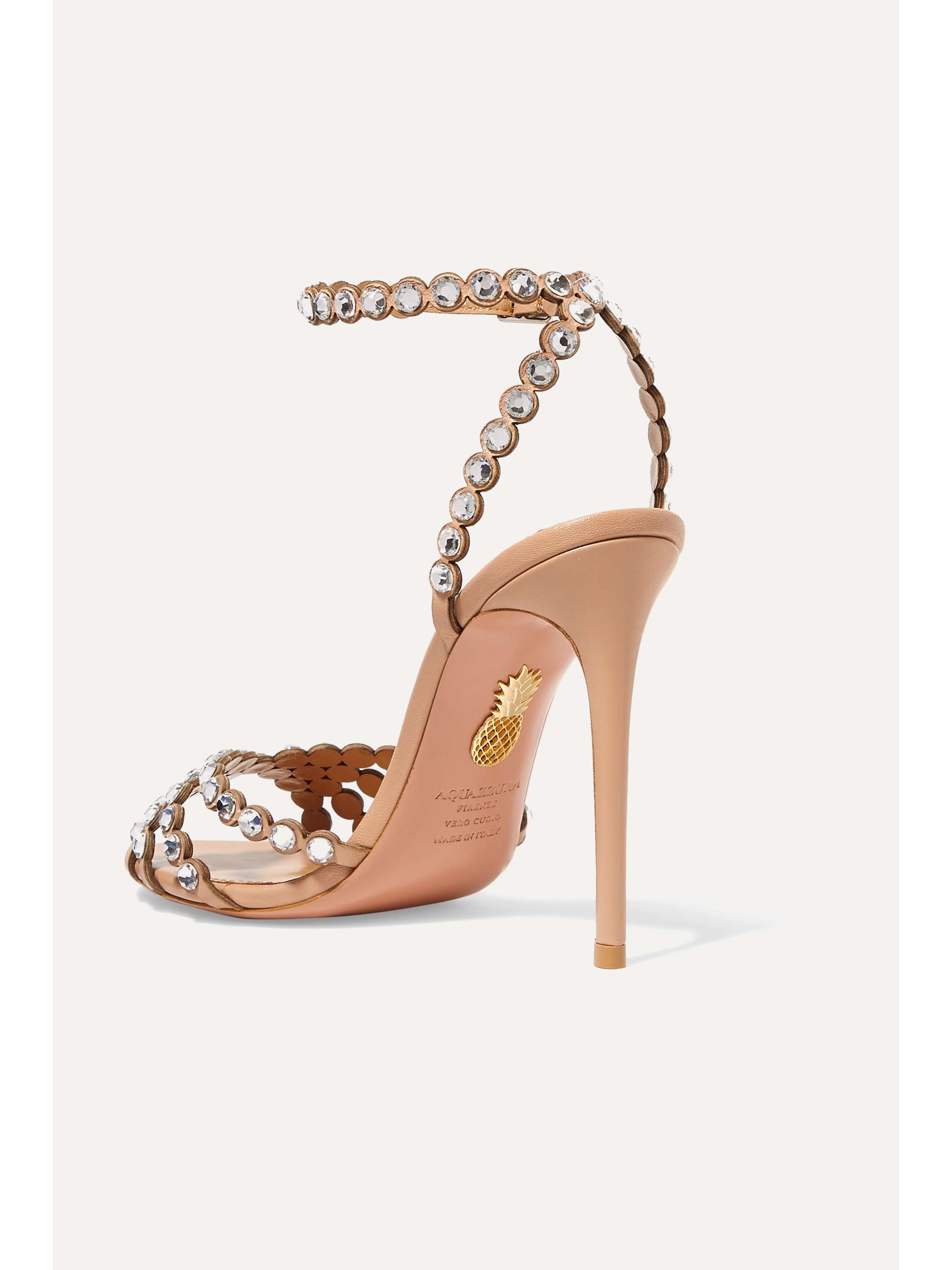 AQUAZZURA Tequila 105 metallic leather and crystal-embellished PVC sandals