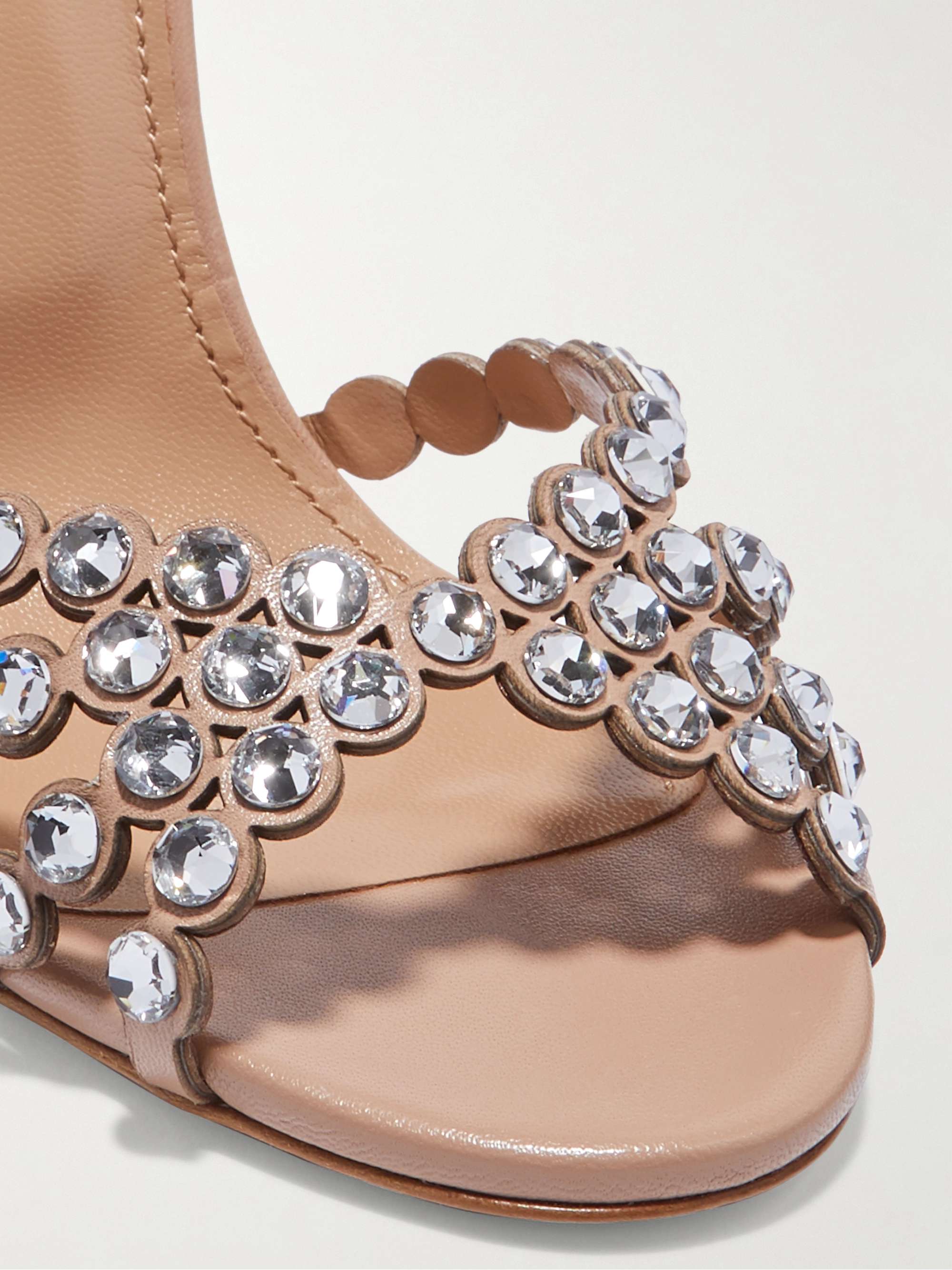 AQUAZZURA Tequila 105 metallic leather and crystal-embellished PVC sandals