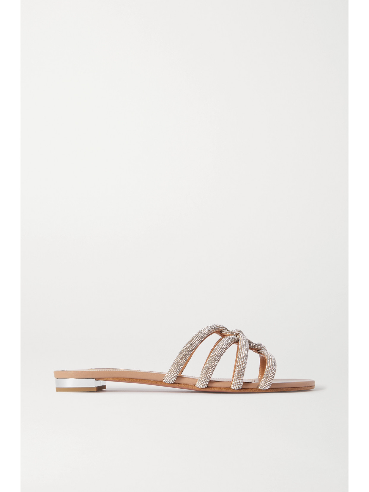 Aquazzura Moondust Crystal-embellished Leather Slides In Neutral