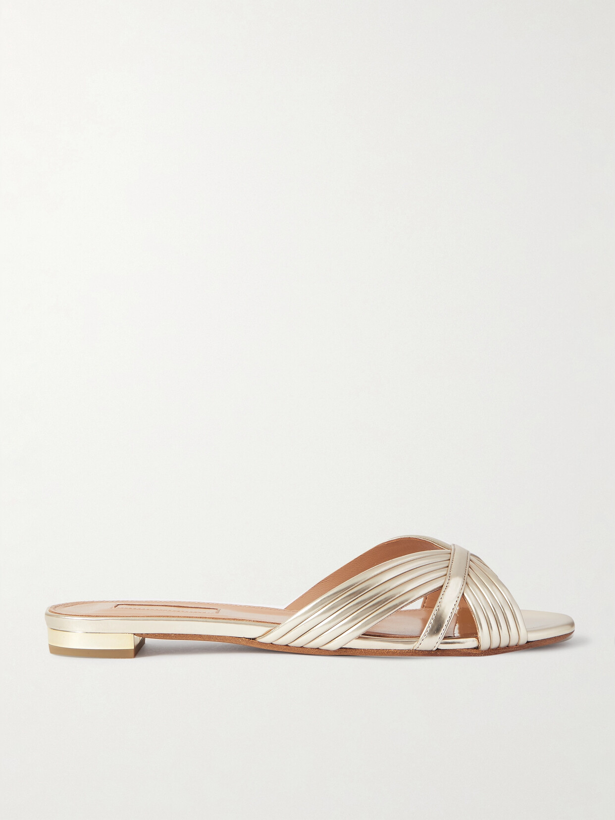 Shop Aquazzura Sundance Metallic Vegan Leather Slides